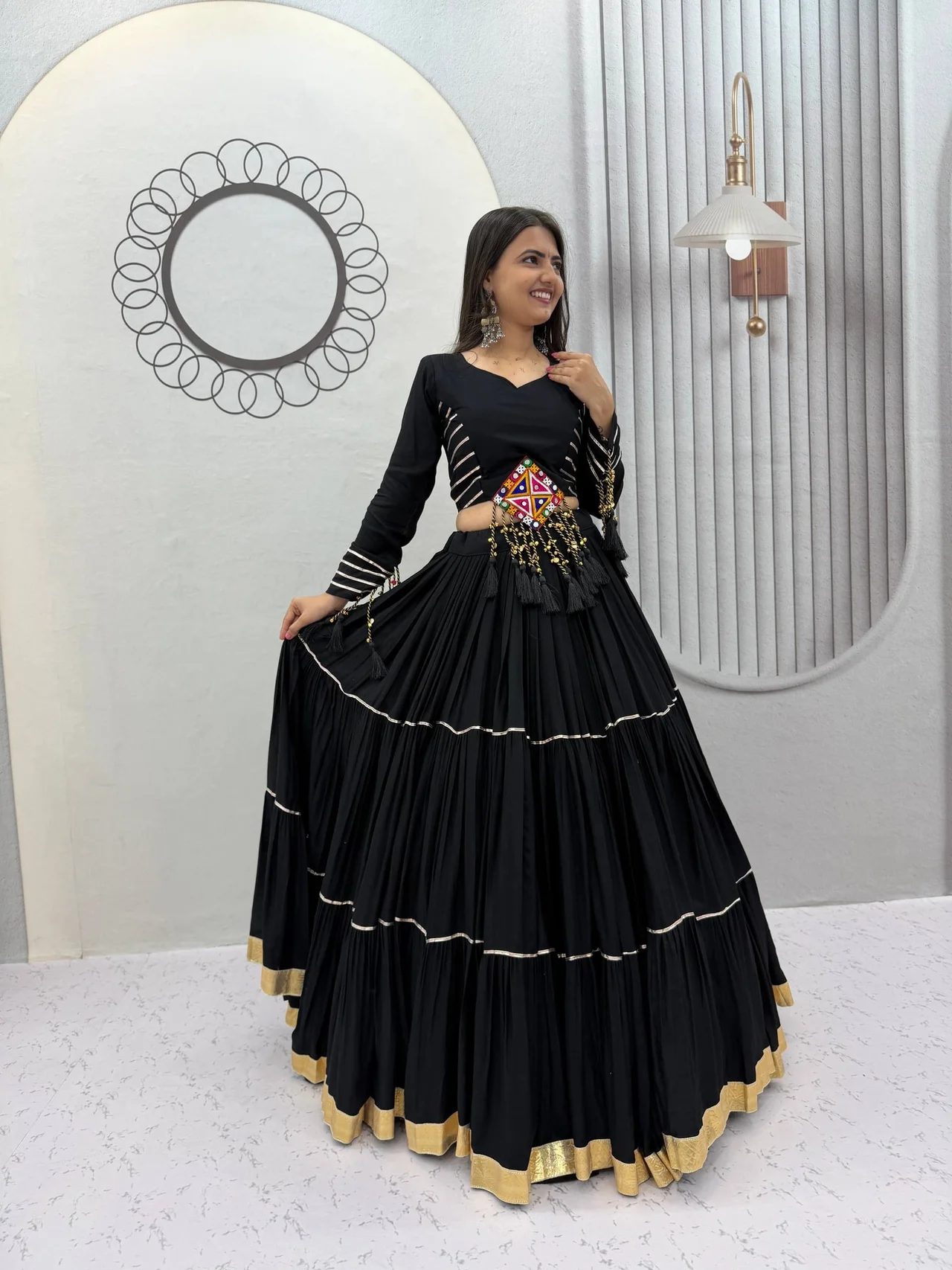 Navratri Special Cotton Lehenga Choli for Women in Black — photo 2 of 7