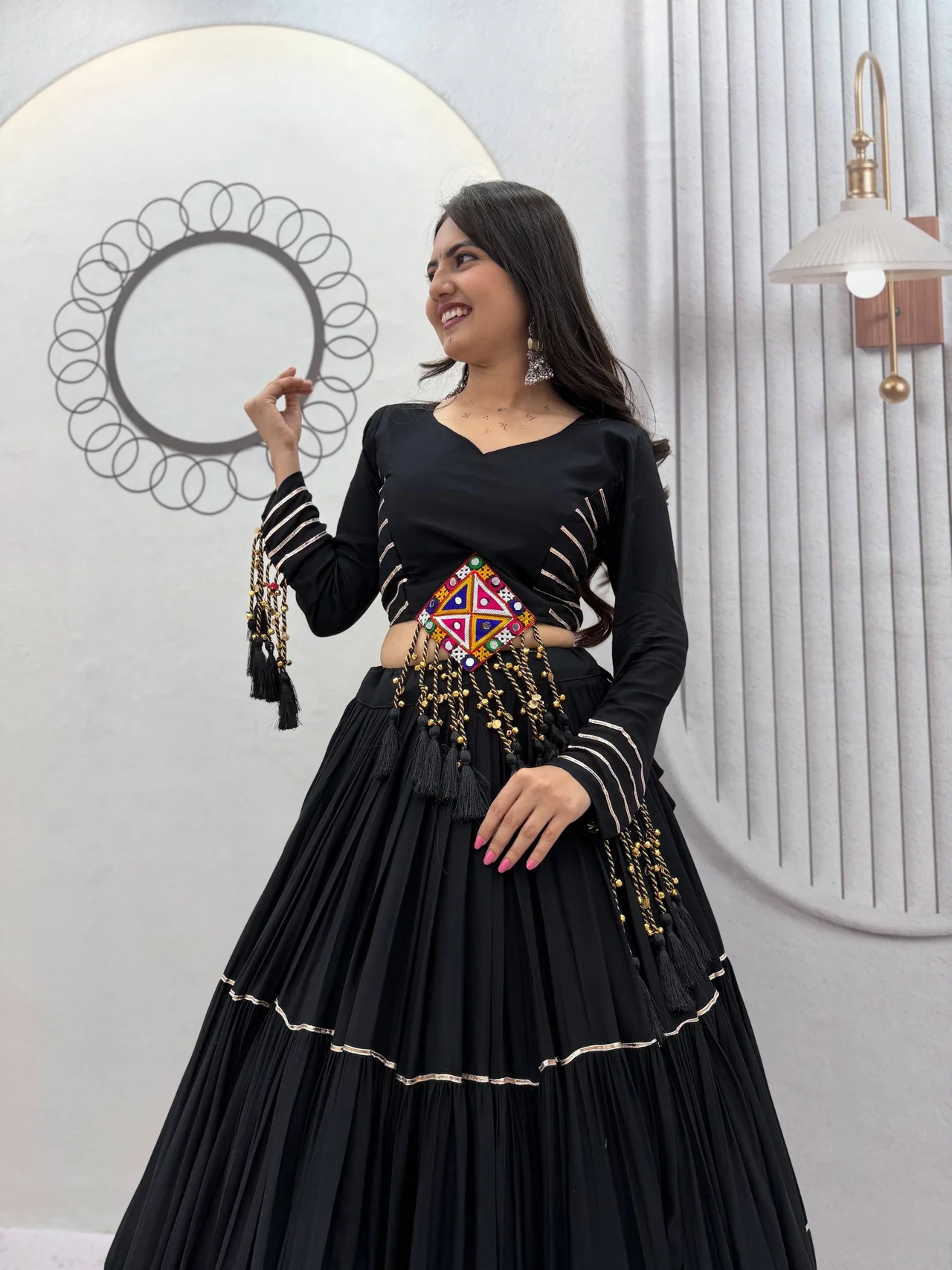 Navratri Special Cotton Lehenga Choli for Women in Black — photo 3 of 7