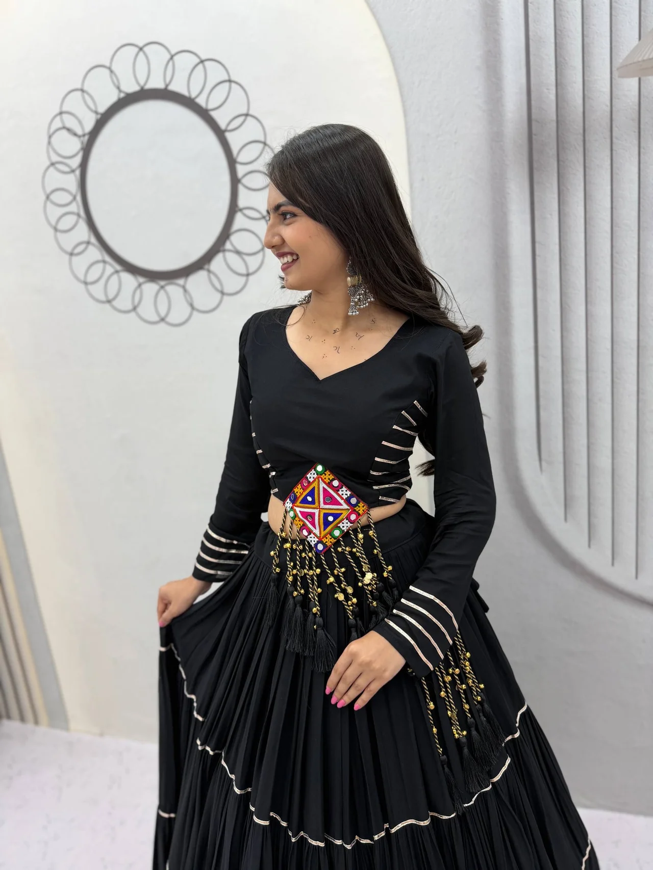 Navratri Special Cotton Lehenga Choli for Women in Black — photo 4 of 7