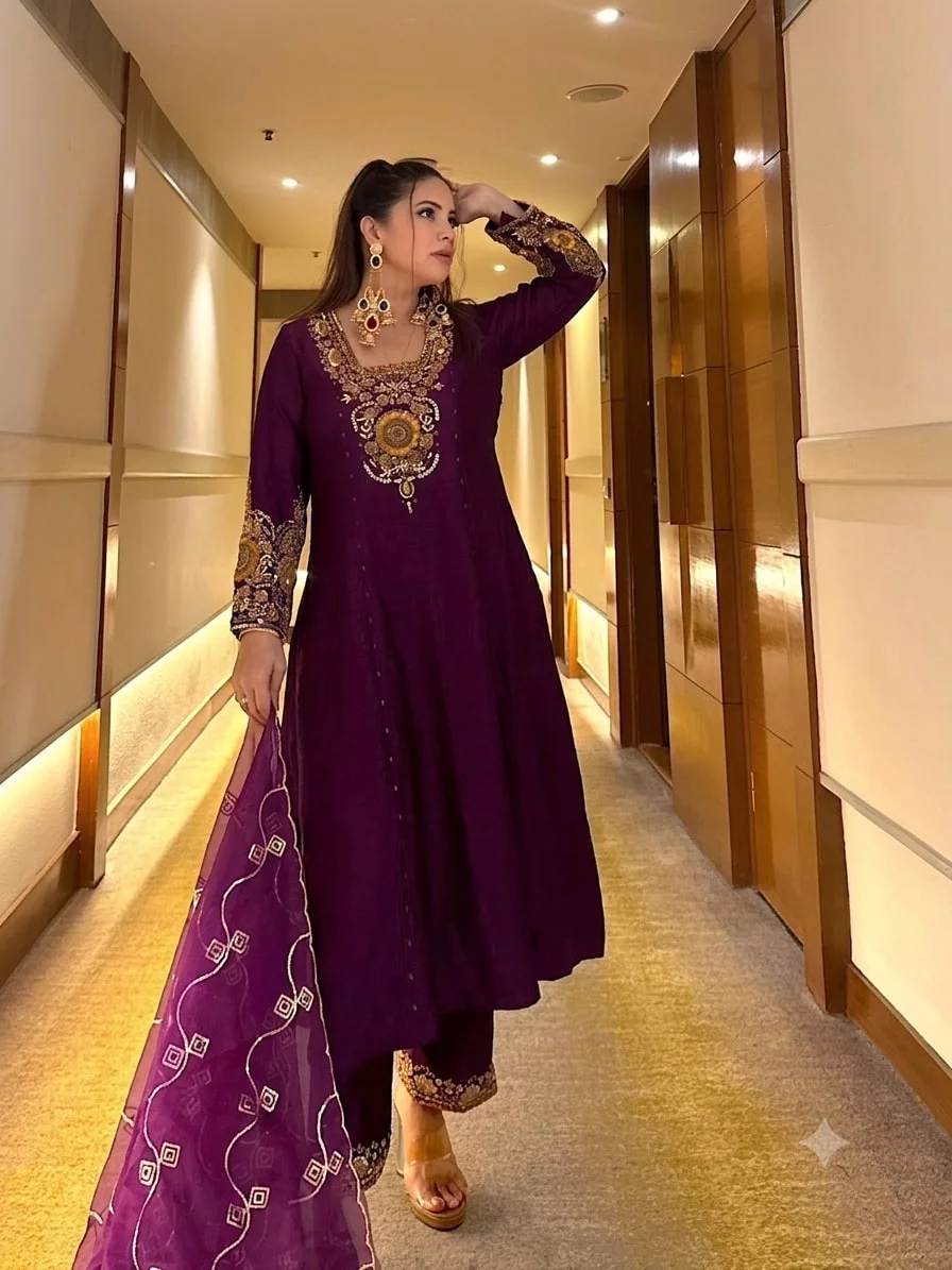 Vichitra Silk Anarkali Suit for Women in Purple — photo 4 of 5