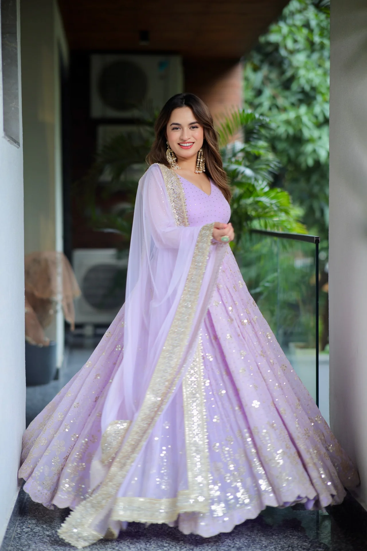 Designer Faux Blooming Anarkali Suit for Women in Lilac — photo 2 of 6