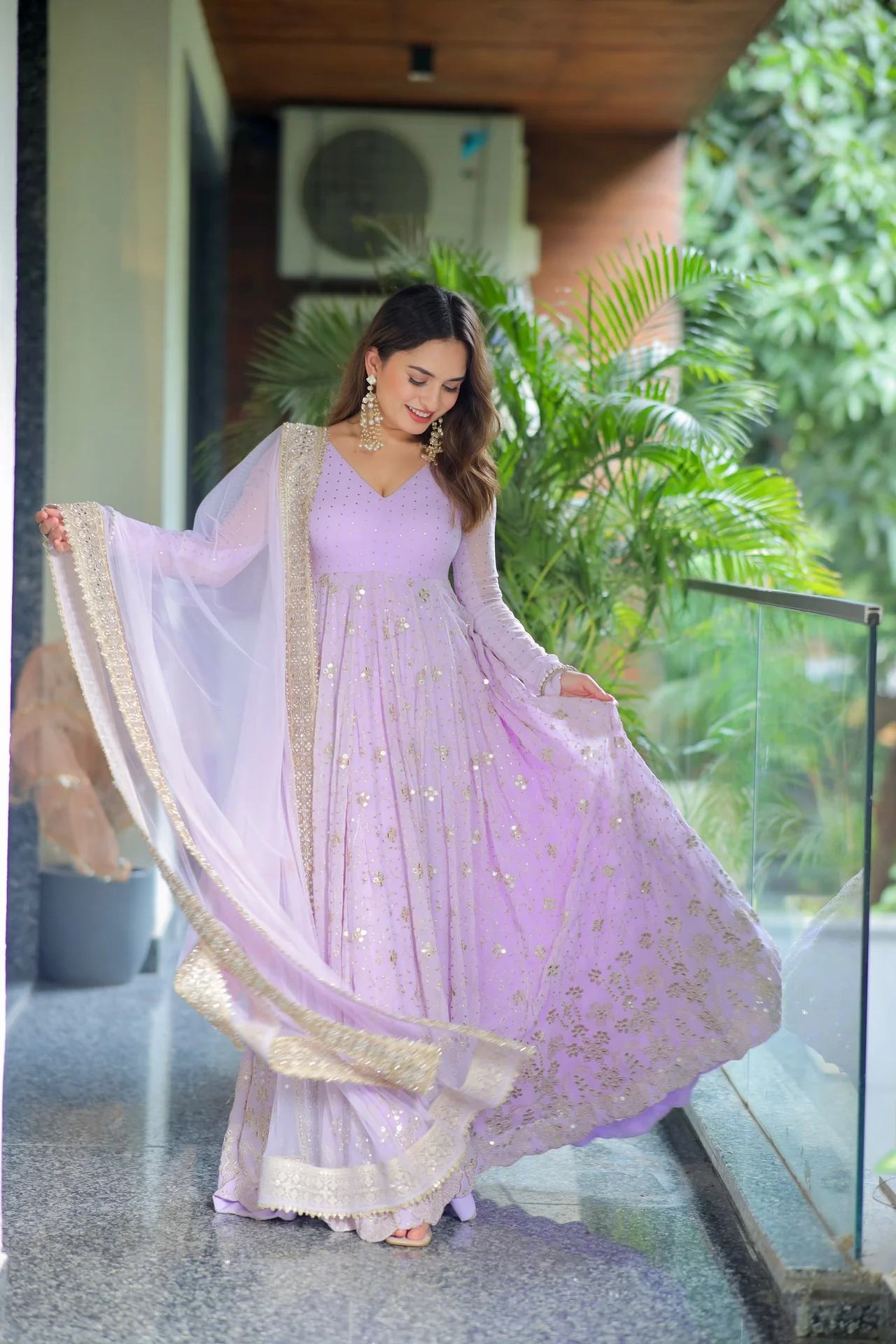 Designer Faux Blooming Anarkali Suit for Women in Lilac — photo 3 of 6