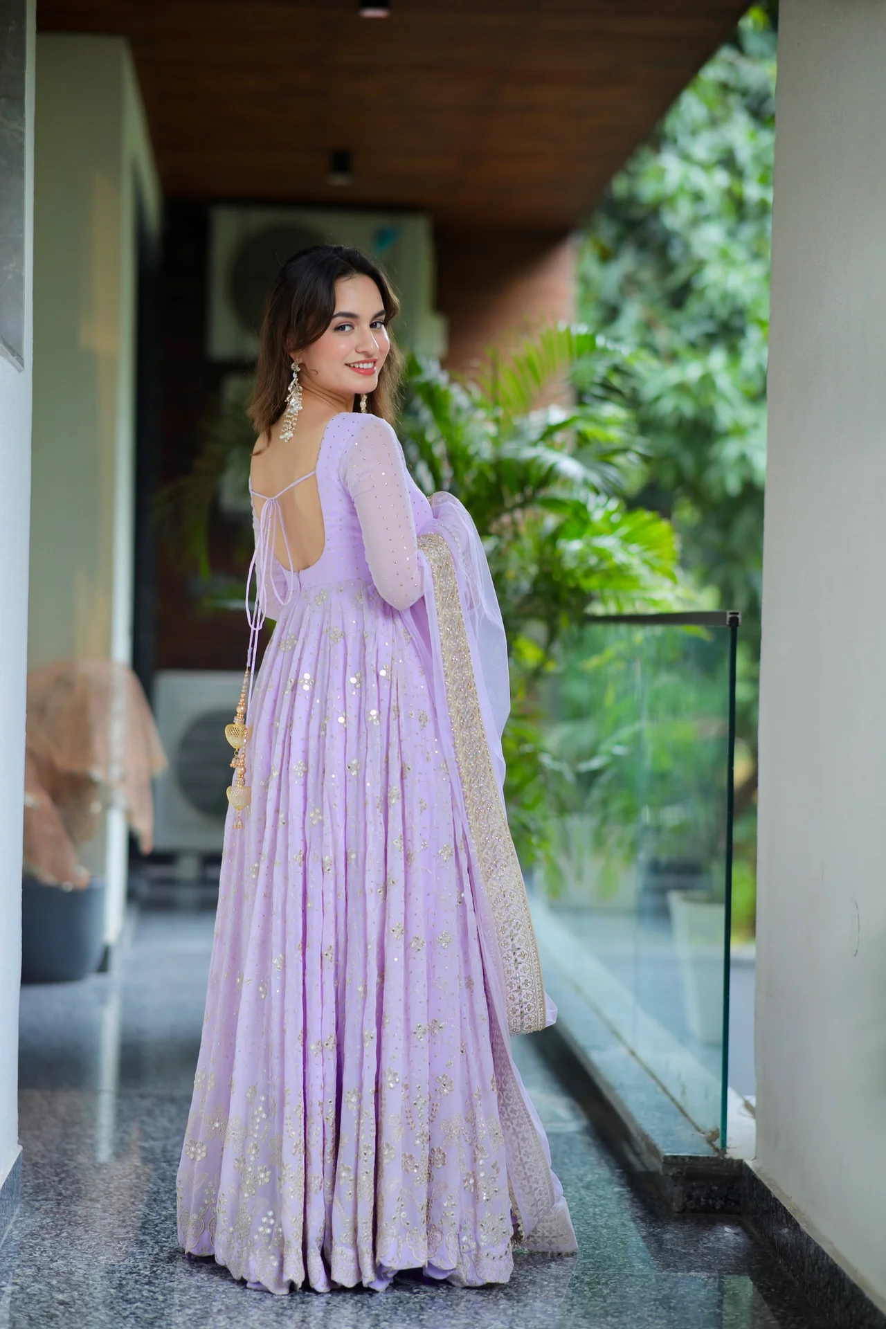 Designer Faux Blooming Anarkali Suit for Women in Lilac — photo 4 of 6