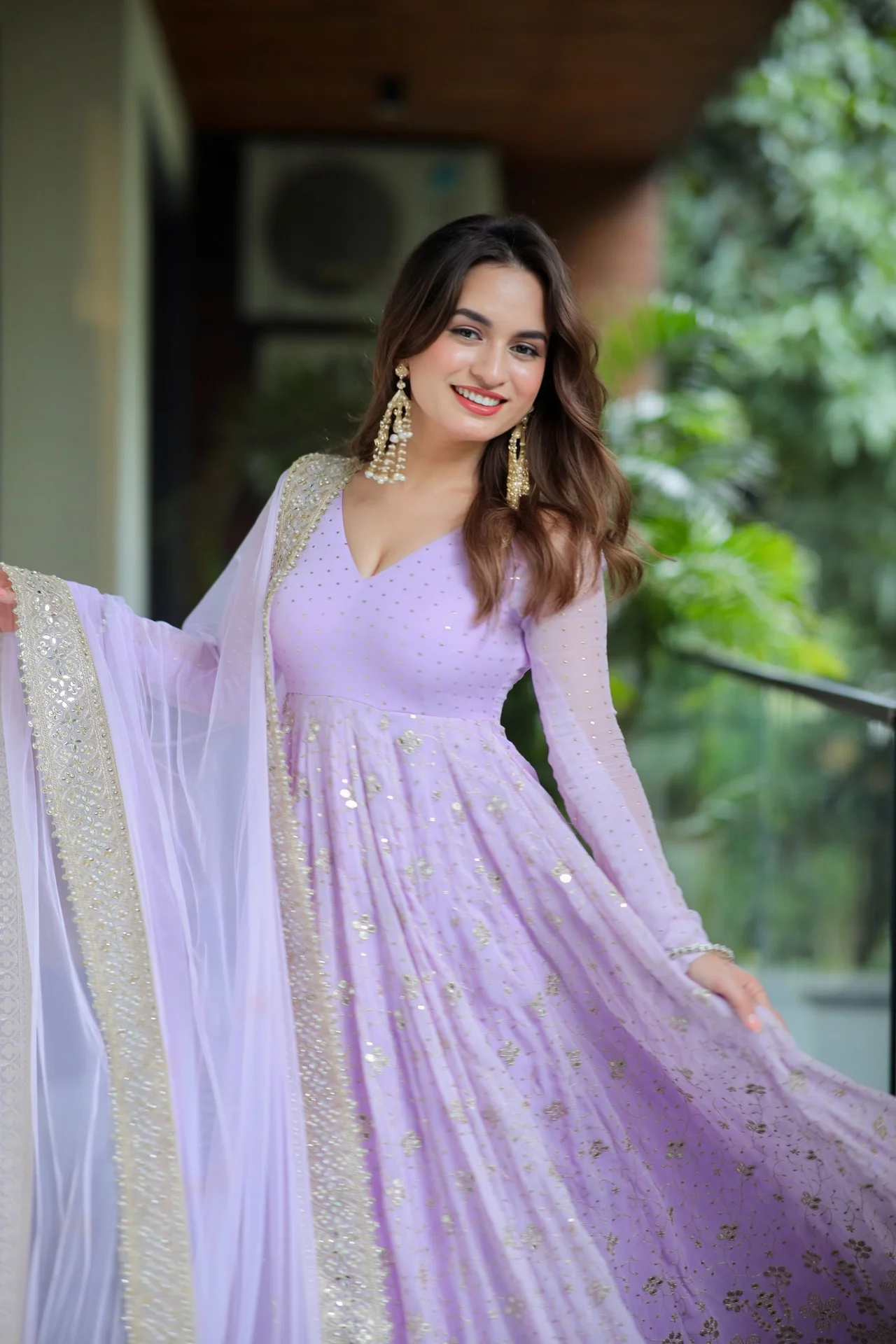 Designer Faux Blooming Anarkali Suit for Women in Lilac — photo 5 of 6