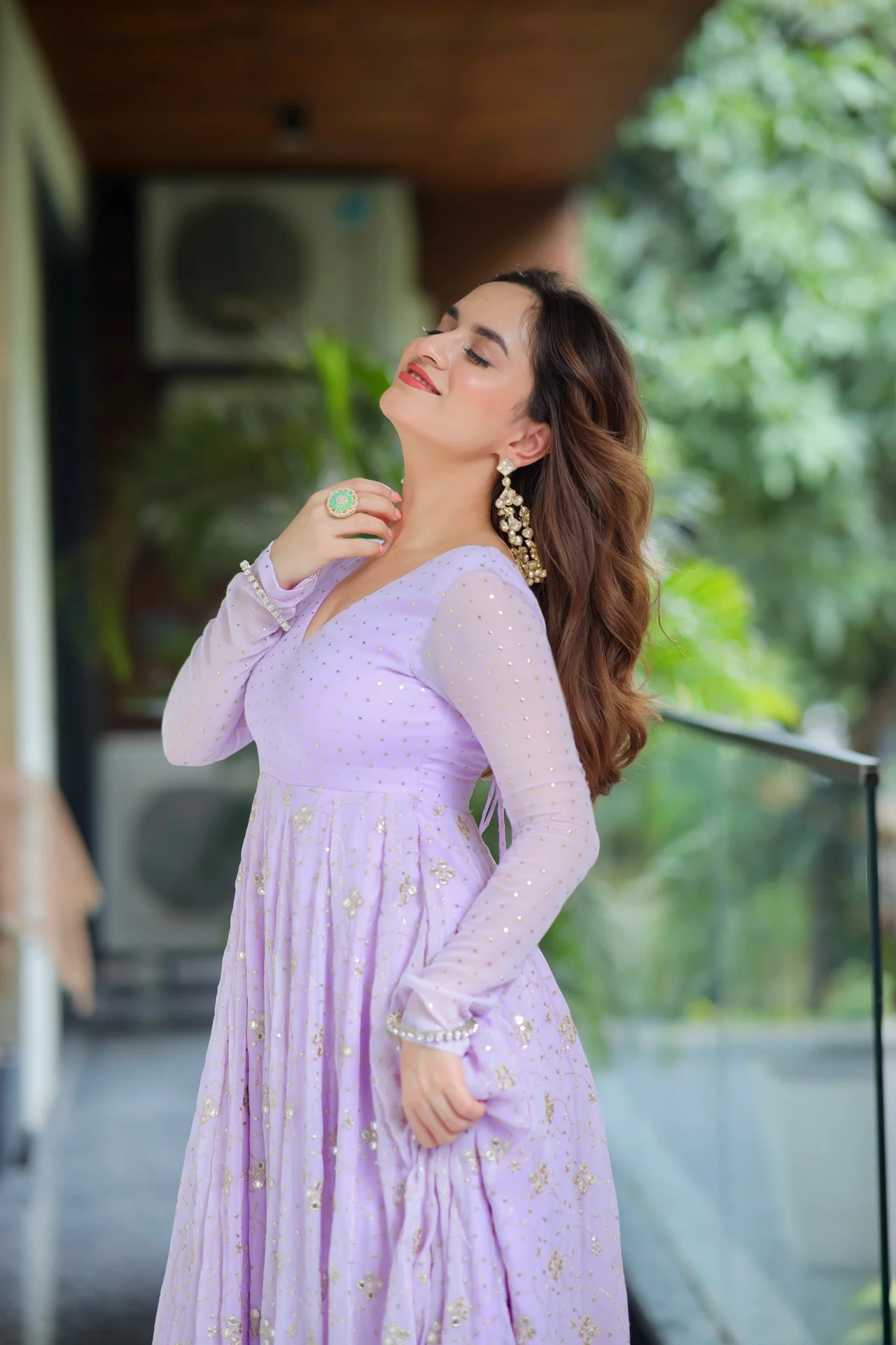 Designer Faux Blooming Anarkali Suit for Women in Lilac — photo 6 of 6