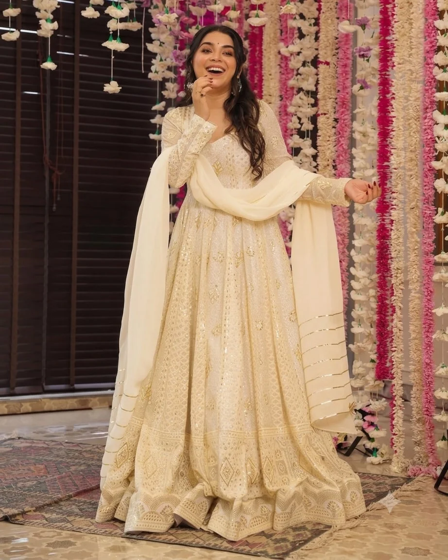 Premium Readymade Anarkali Suit Set for Women in Off White — photo 2 of 6