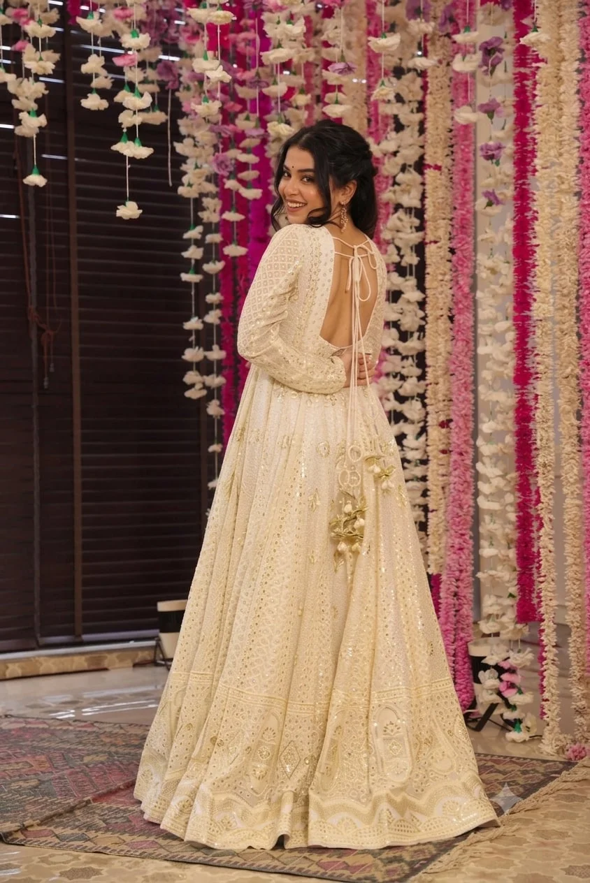 Premium Readymade Anarkali Suit Set for Women in Off White — photo 4 of 6