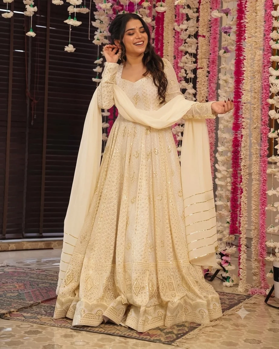 Premium Readymade Anarkali Suit Set for Women in Off White — photo 5 of 6