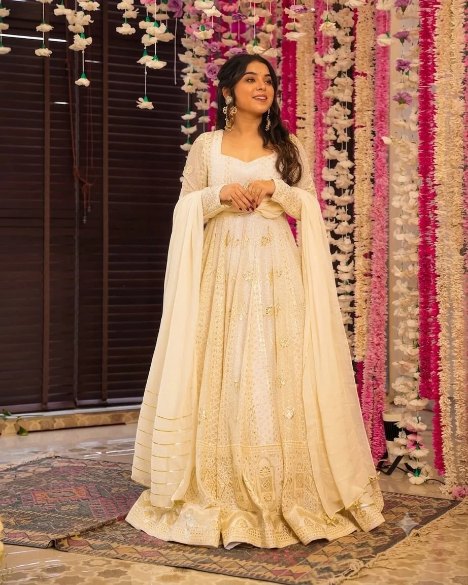 Premium Readymade Anarkali Suit Set for Women in Off White — photo 6 of 6
