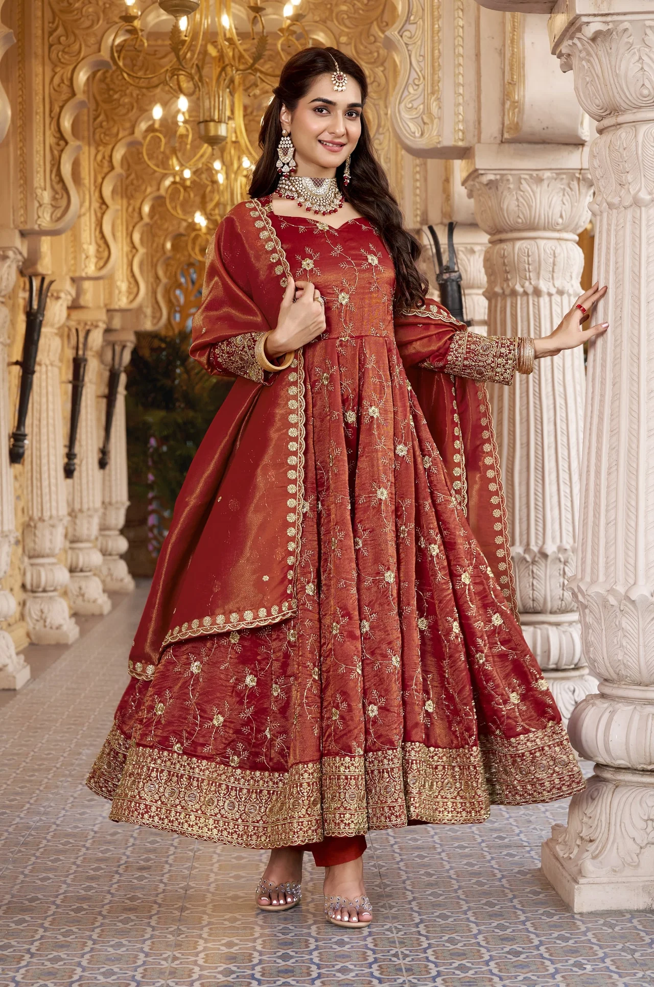 Premium Readymade Anarkali Suit Set for Women in Rust — photo 2 of 7