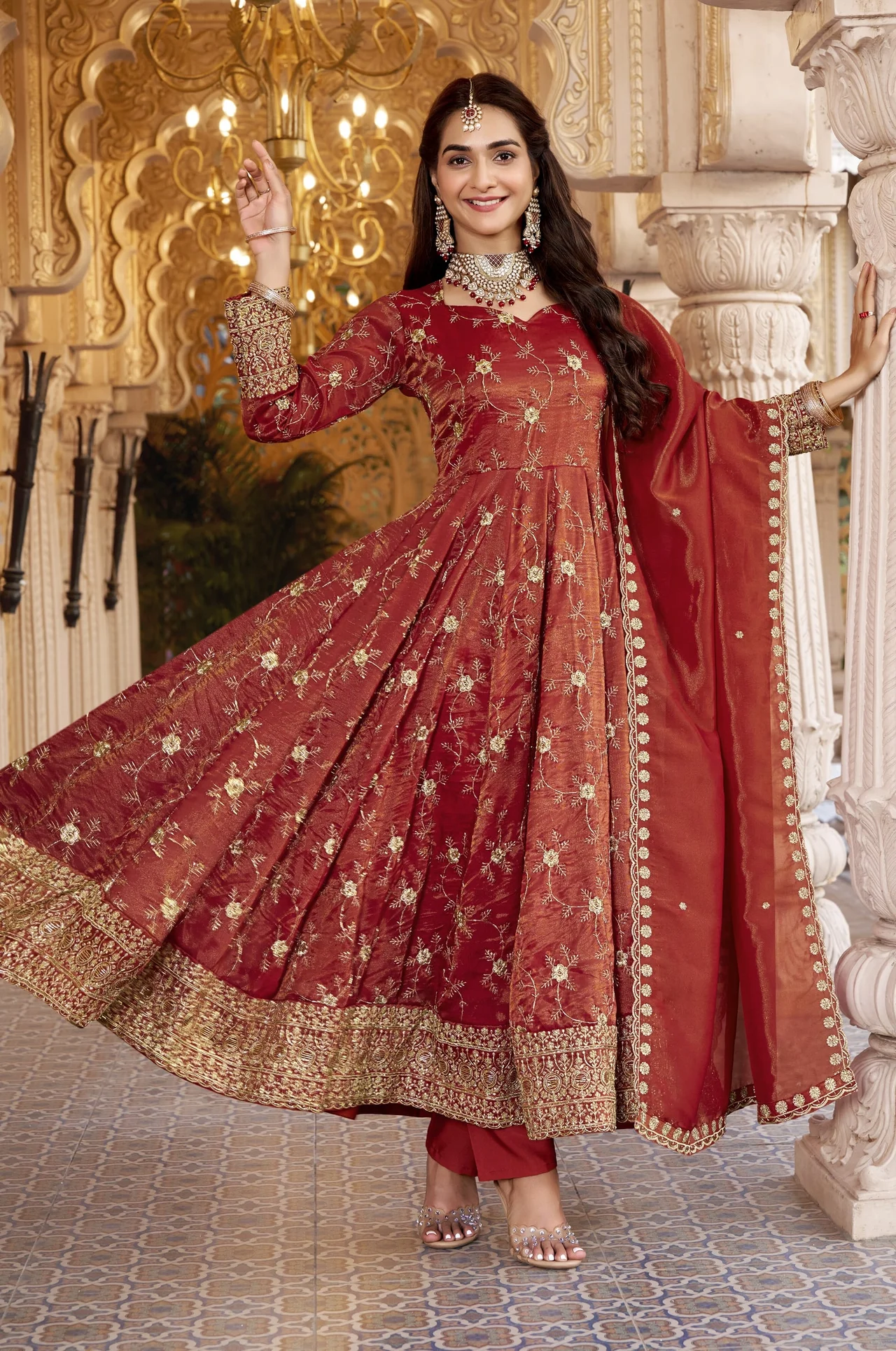 Premium Readymade Anarkali Suit Set for Women in Rust — photo 3 of 7