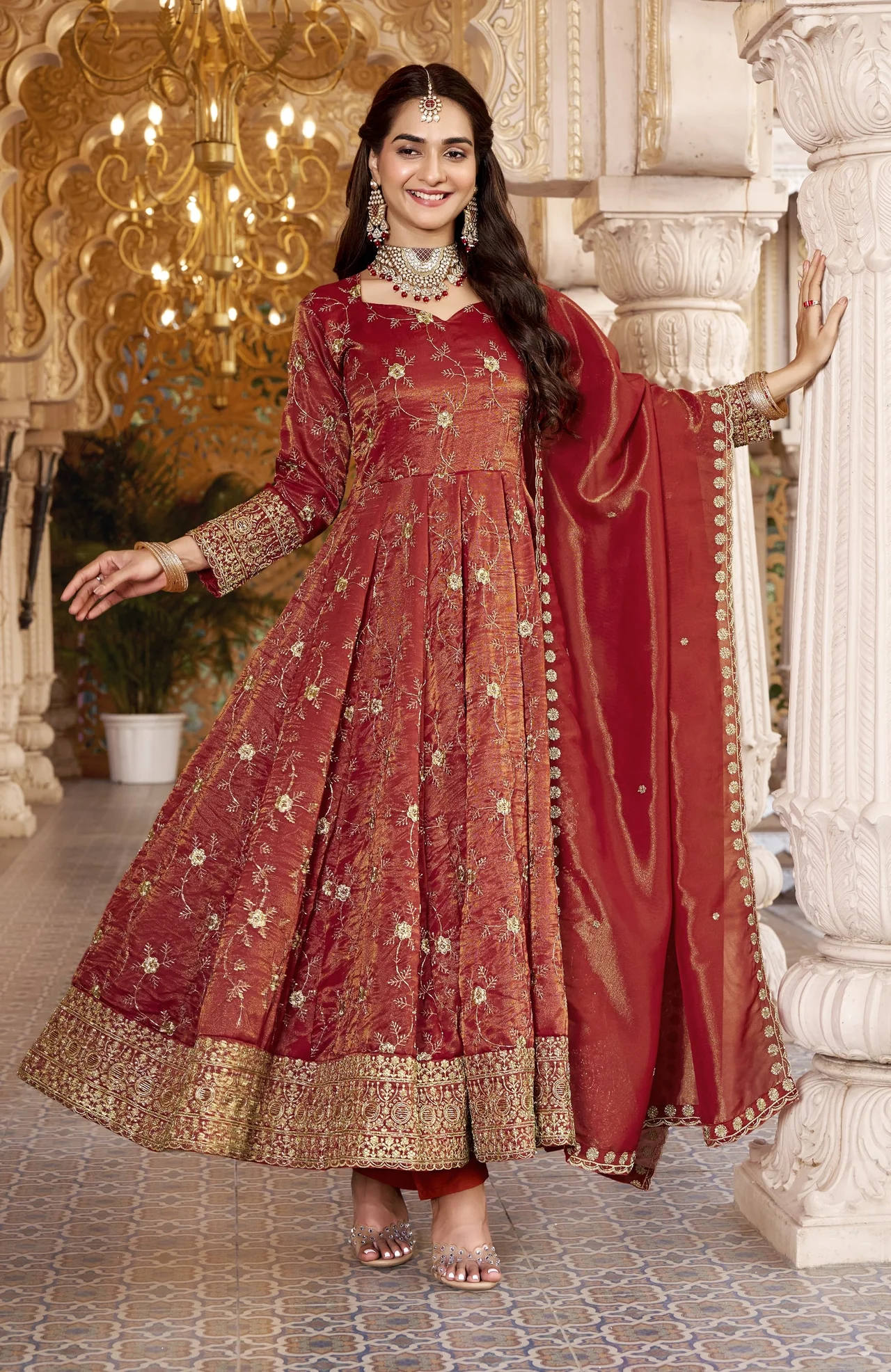 Premium Readymade Anarkali Suit Set for Women in Rust — photo 4 of 7