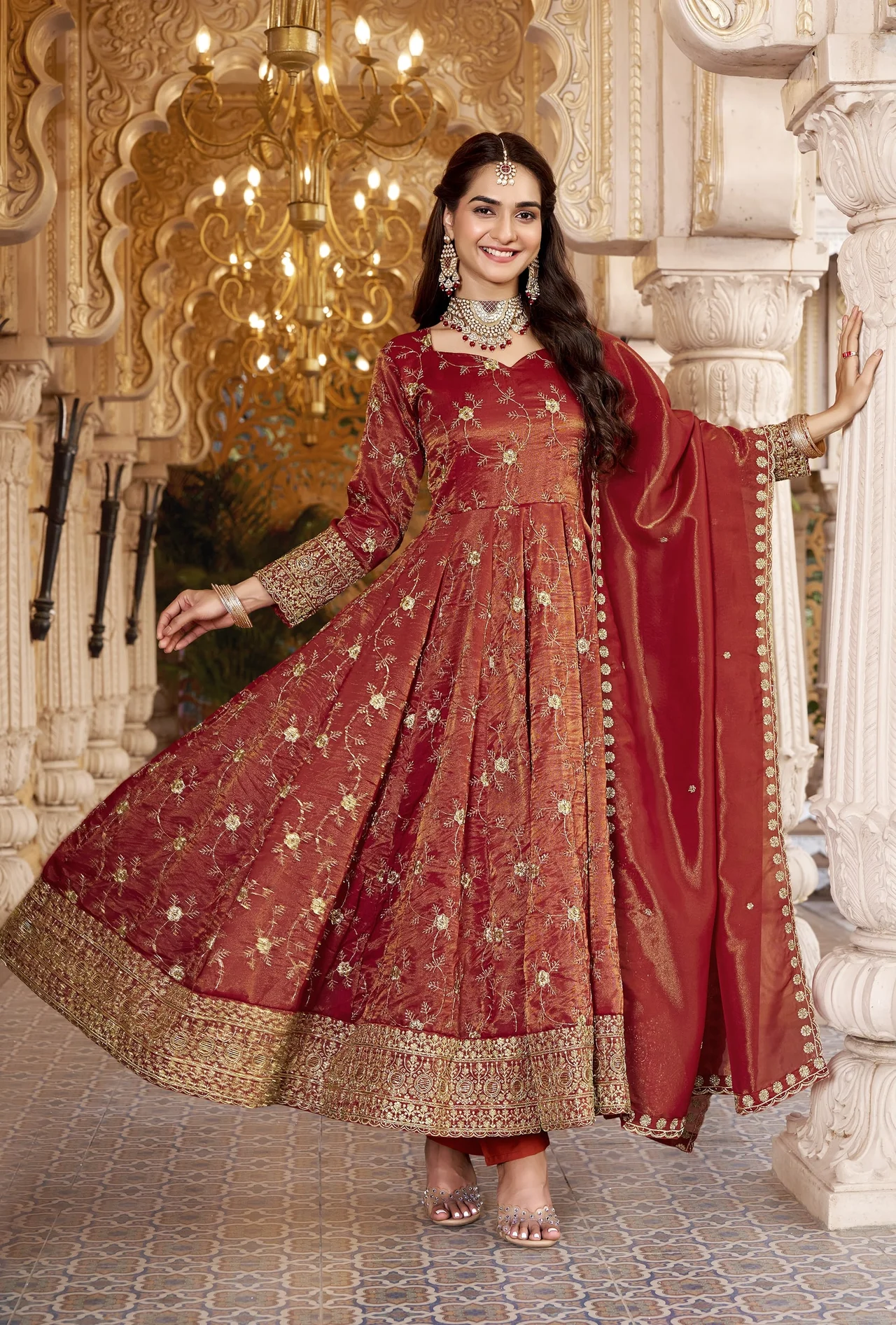 Premium Readymade Anarkali Suit Set for Women in Rust — photo 5 of 7