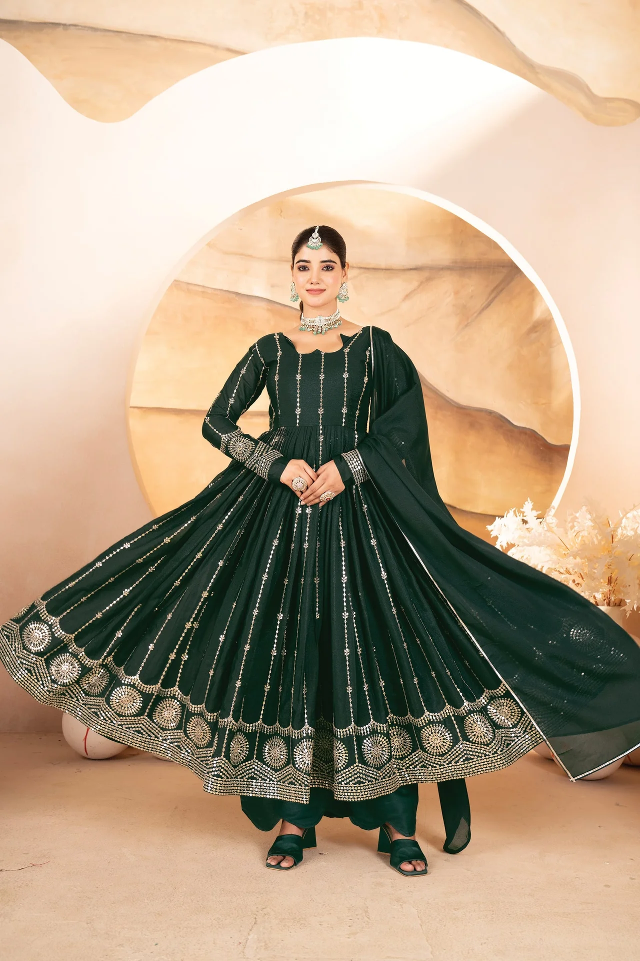 Premium Readymade Anarkali Suit Set for Women in Green — photo 2 of 6