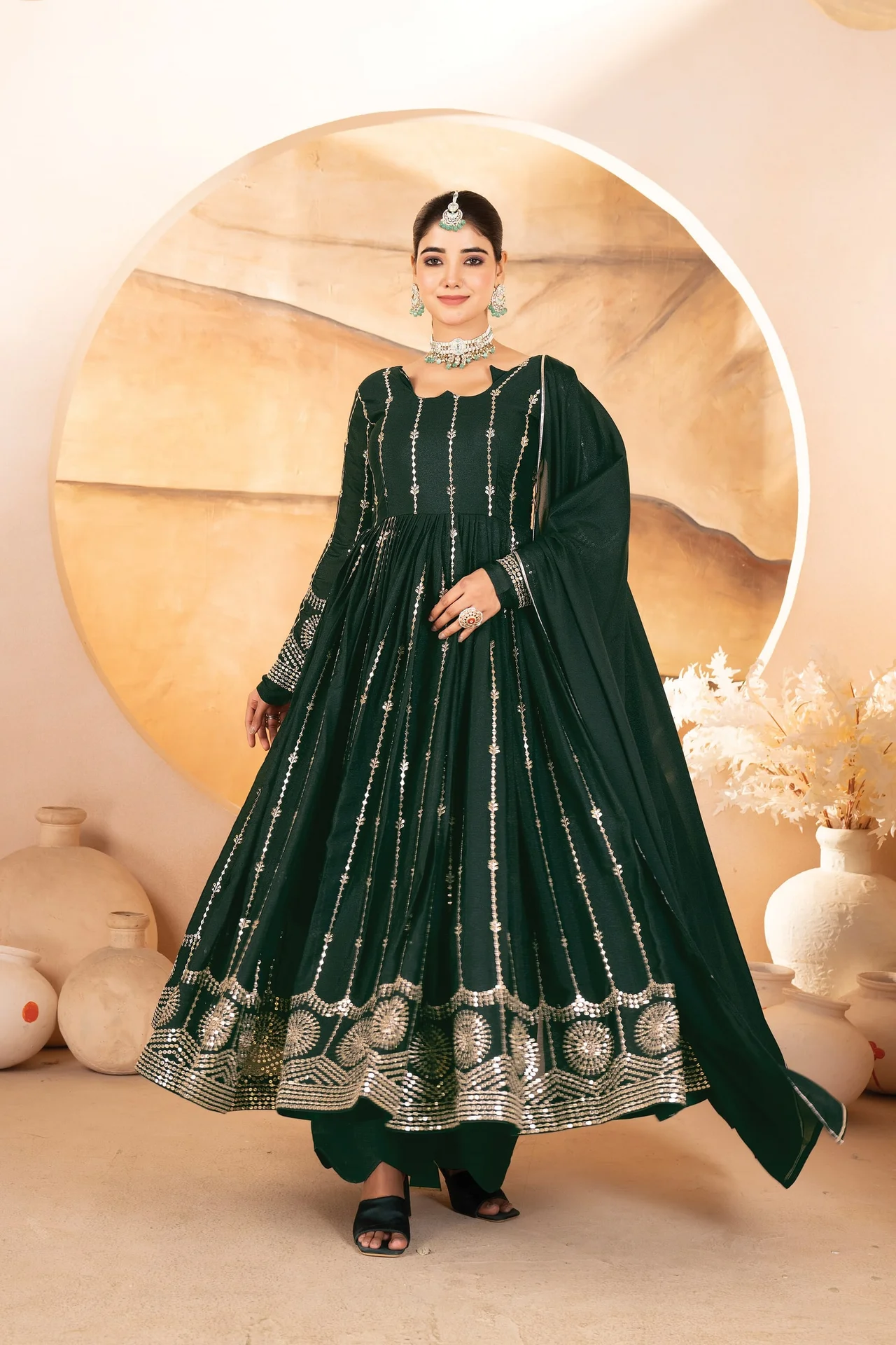 Premium Readymade Anarkali Suit Set for Women in Green — photo 3 of 6
