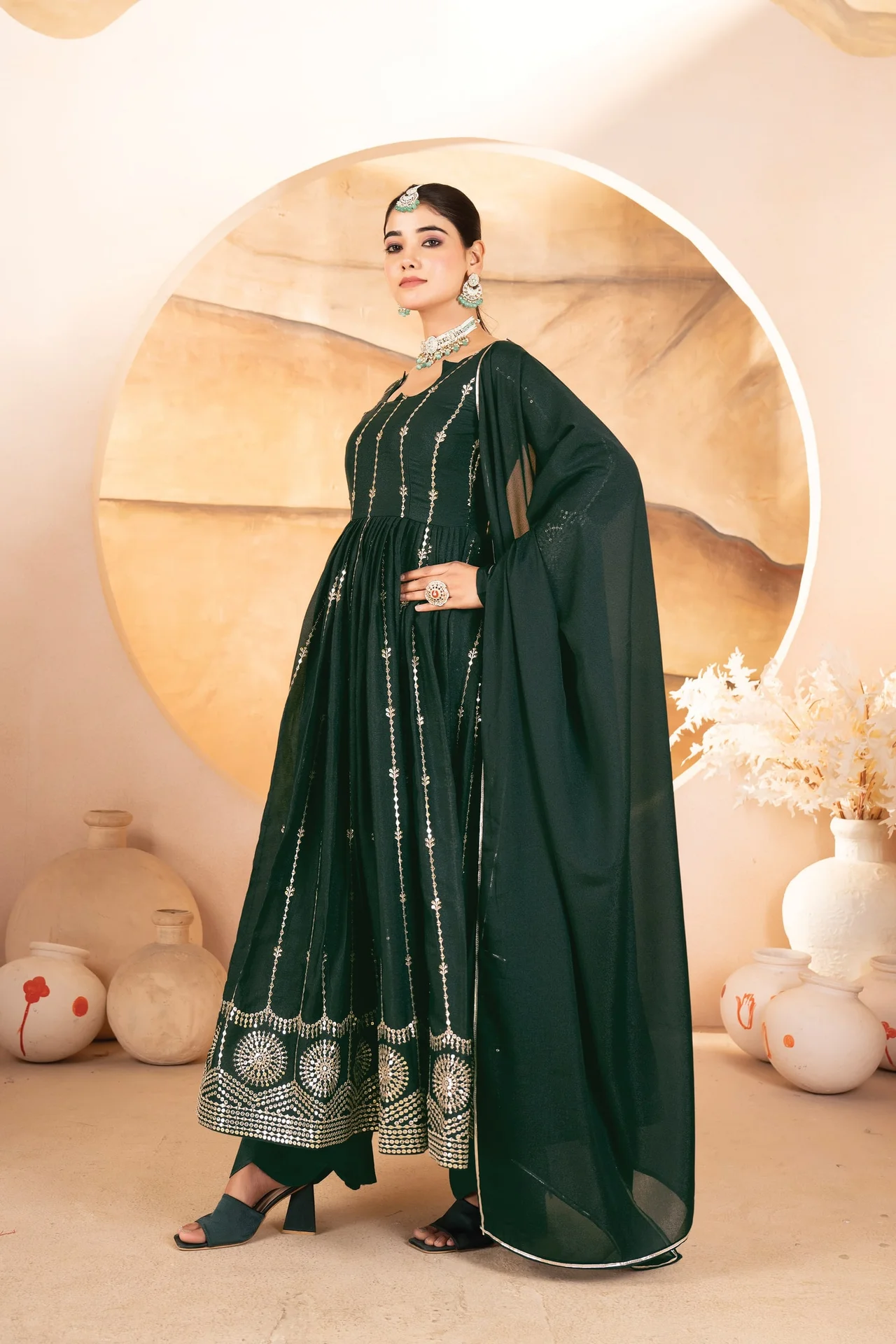 Premium Readymade Anarkali Suit Set for Women in Green — photo 5 of 6