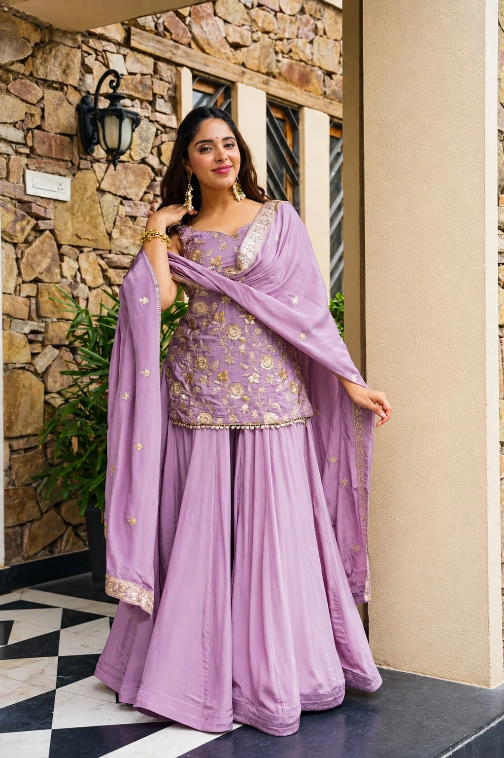 Premium Readymade Sarara Suit Set for Women in Lilac — photo 2 of 8