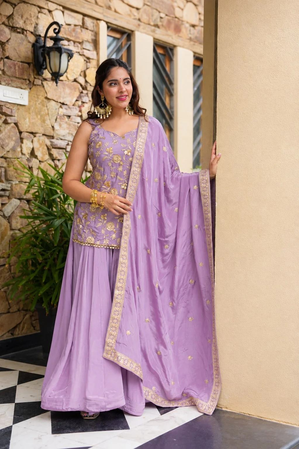 Premium Readymade Sarara Suit Set for Women in Lilac — photo 5 of 8