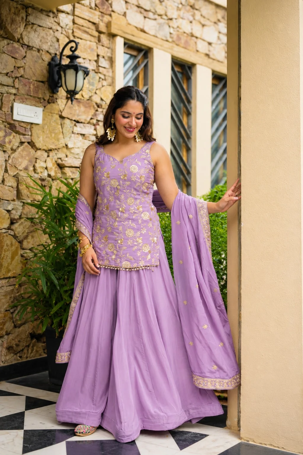 Premium Readymade Sarara Suit Set for Women in Lilac — photo 6 of 8