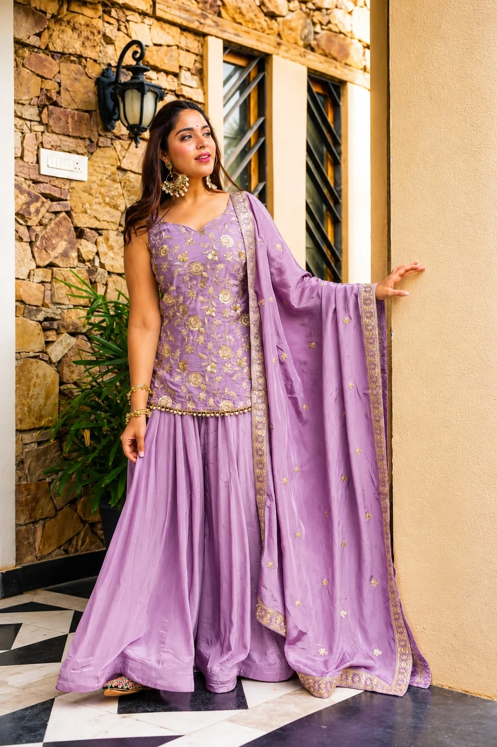 Premium Readymade Sarara Suit Set for Women in Lilac — photo 7 of 8