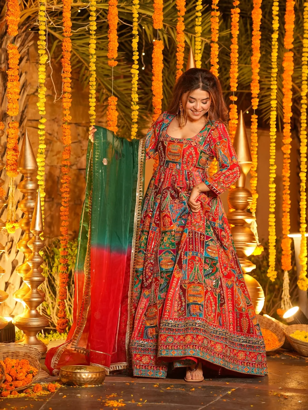 Pure Original Heavy Position Print Embroidered Maxi Suit Set for Women in Multicolour — photo 2 of 7