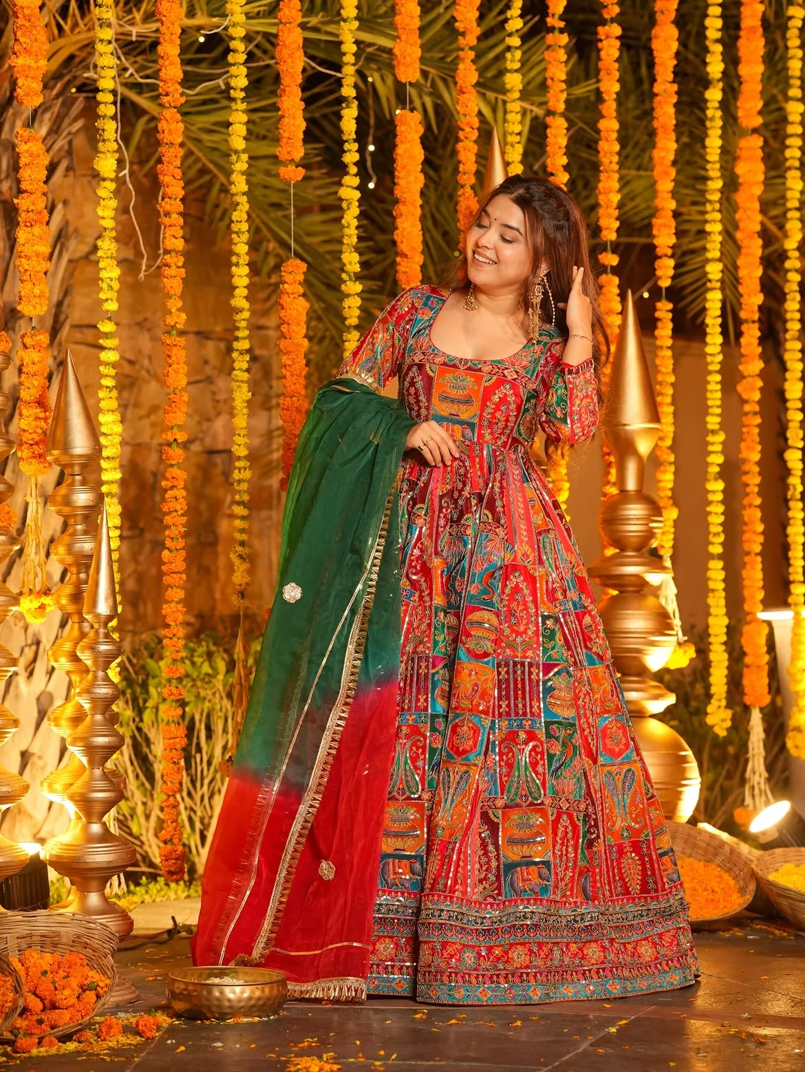 Pure Original Heavy Position Print Embroidered Maxi Suit Set for Women in Multicolour — photo 4 of 7