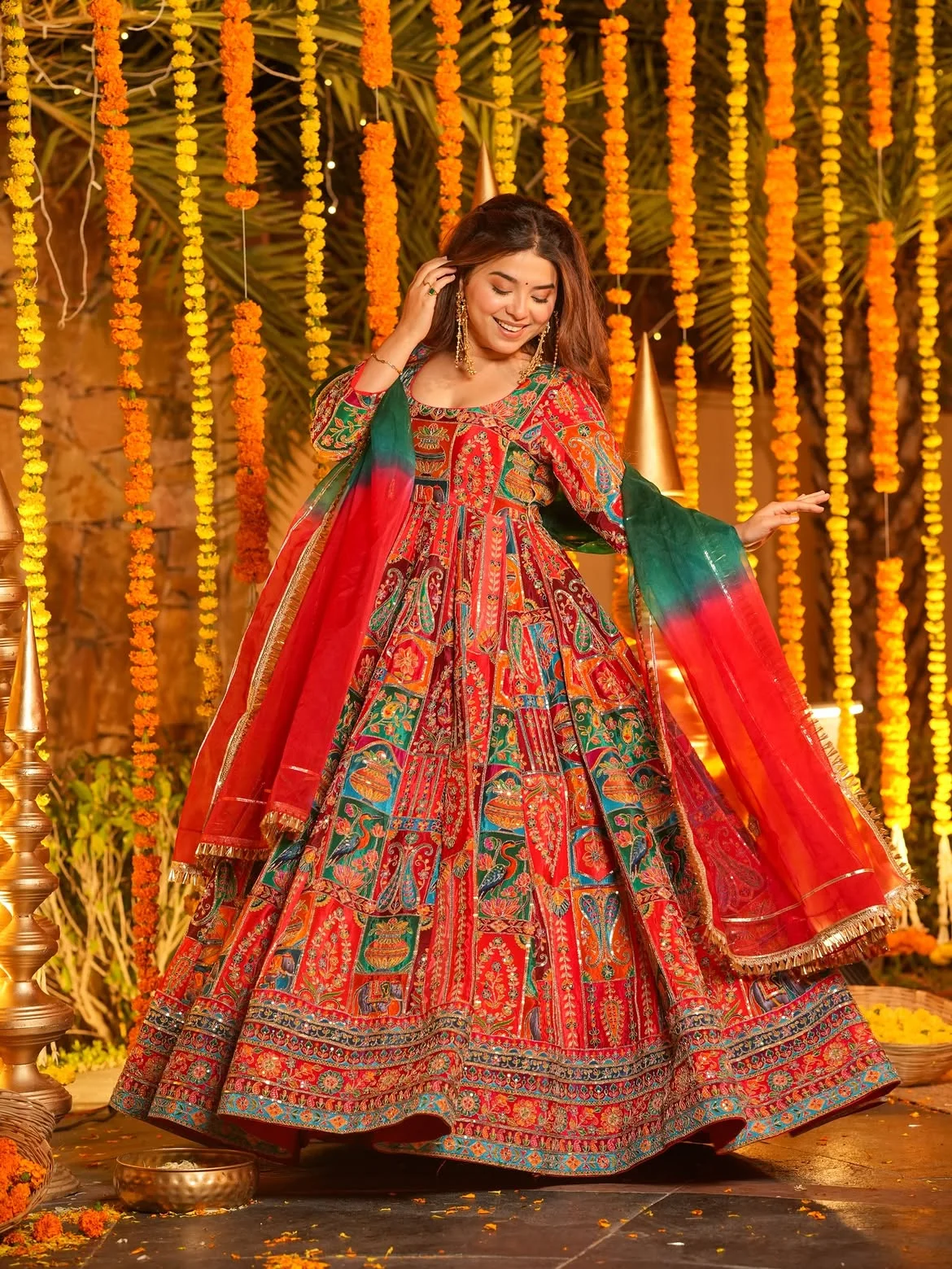 Pure Original Heavy Position Print Embroidered Maxi Suit Set for Women in Multicolour — photo 6 of 7