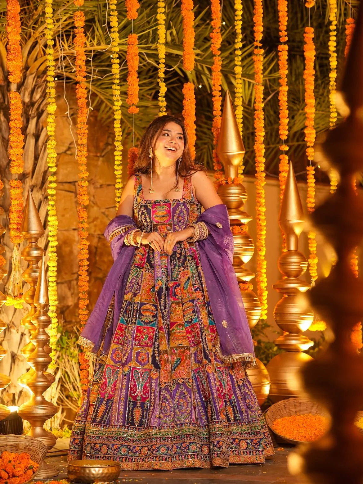 Pure Original Crepe Heavy Position Embroidered Sleeveless Maxi Gown Suit Set with Micro Cotton Pants and Digital Printed Organza Dupatta in Multicolour — photo 4 of 7