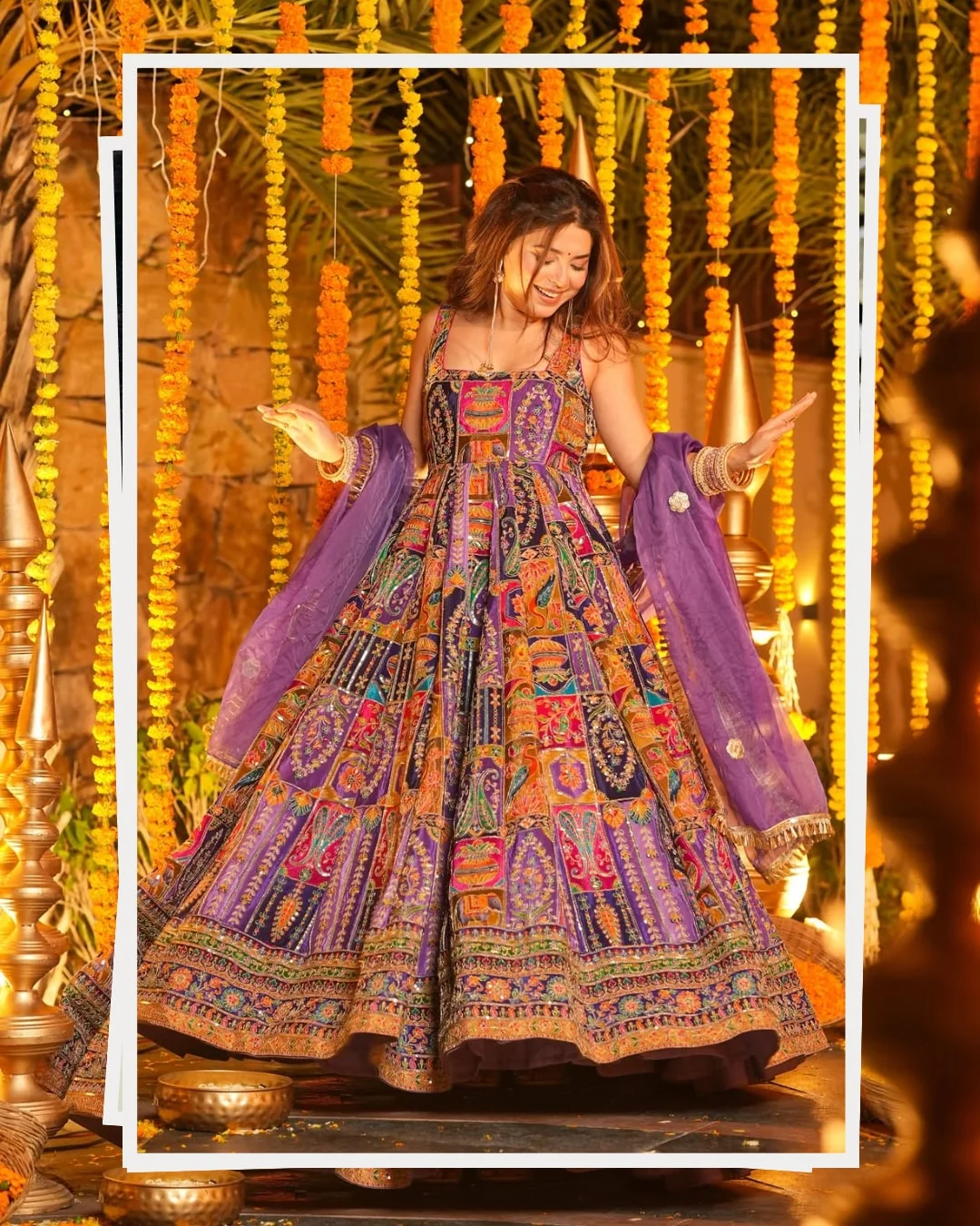 Pure Original Crepe Heavy Position Embroidered Sleeveless Maxi Gown Suit Set with Micro Cotton Pants and Digital Printed Organza Dupatta in Multicolour — photo 7 of 7