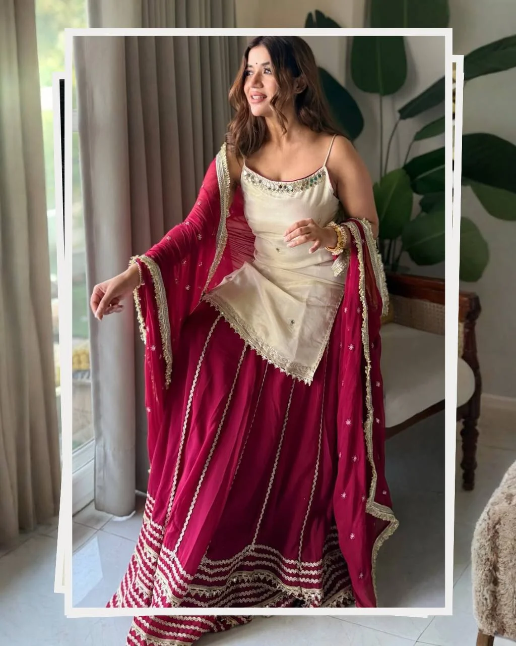 Premium Crop Top Lengha Set for Women in Off White — photo 2 of 9
