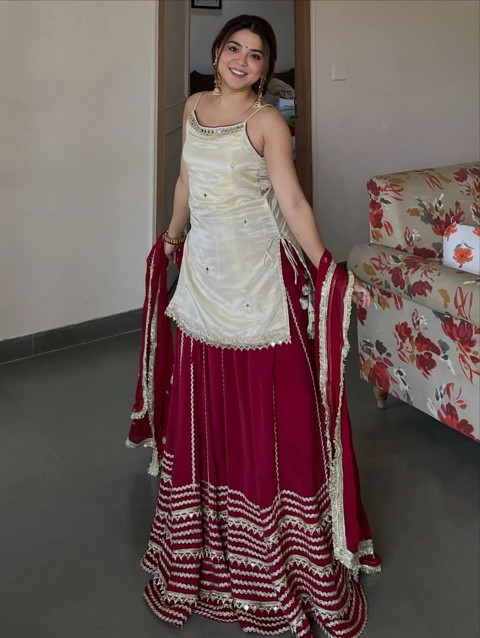 Premium Crop Top Lengha Set for Women in Off White — photo 7 of 9