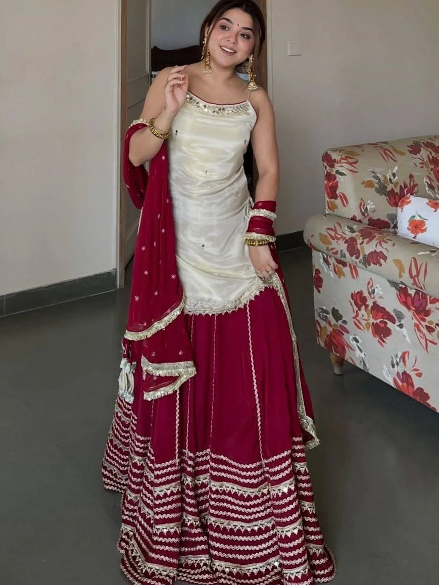 Premium Crop Top Lengha Set for Women in Off White — photo 8 of 9