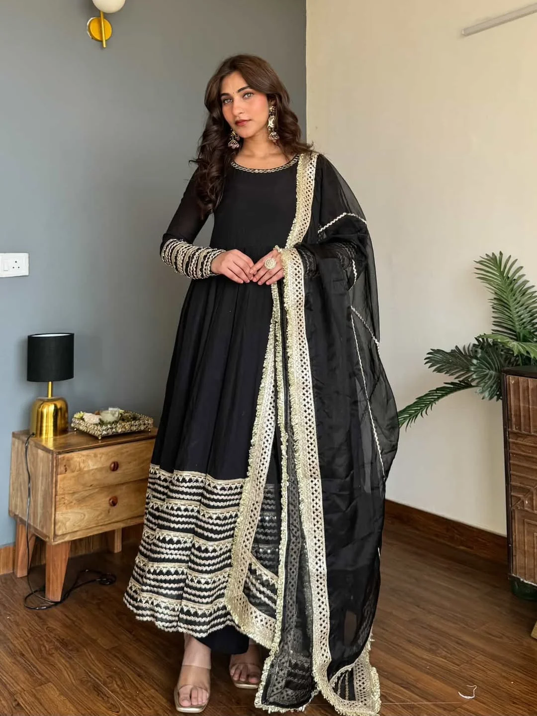 Black Embroidered Work Anarkali Suit Set for Women — photo 6 of 10