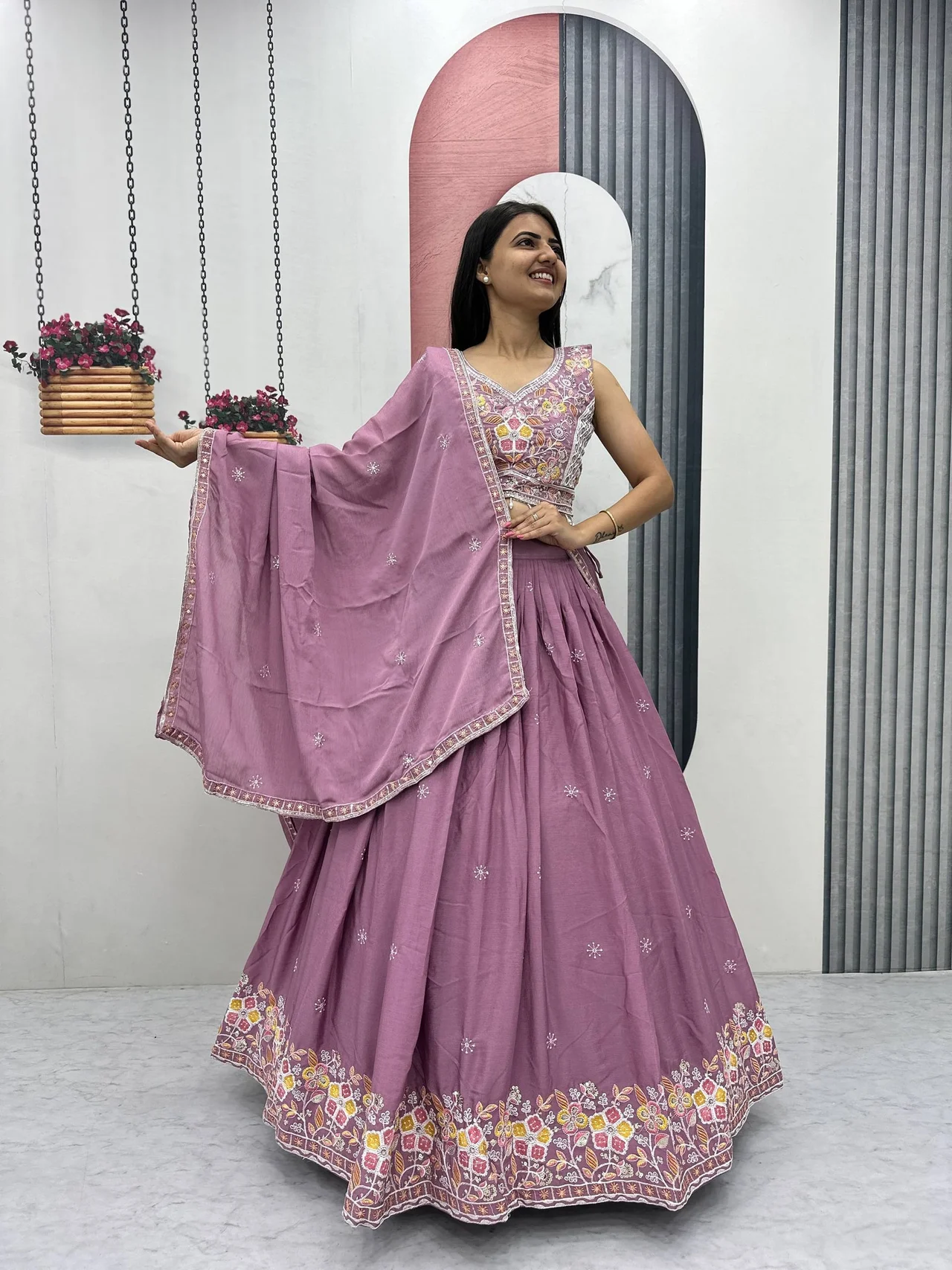 Chinon Lehenga Choli Set for Women in Purple — photo 2 of 6