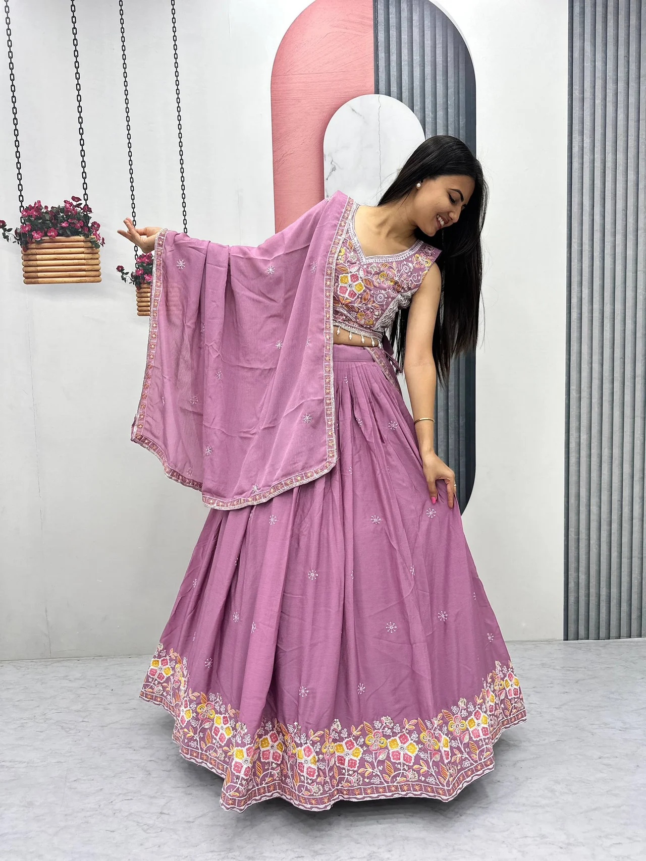 Chinon Lehenga Choli Set for Women in Purple — photo 3 of 6