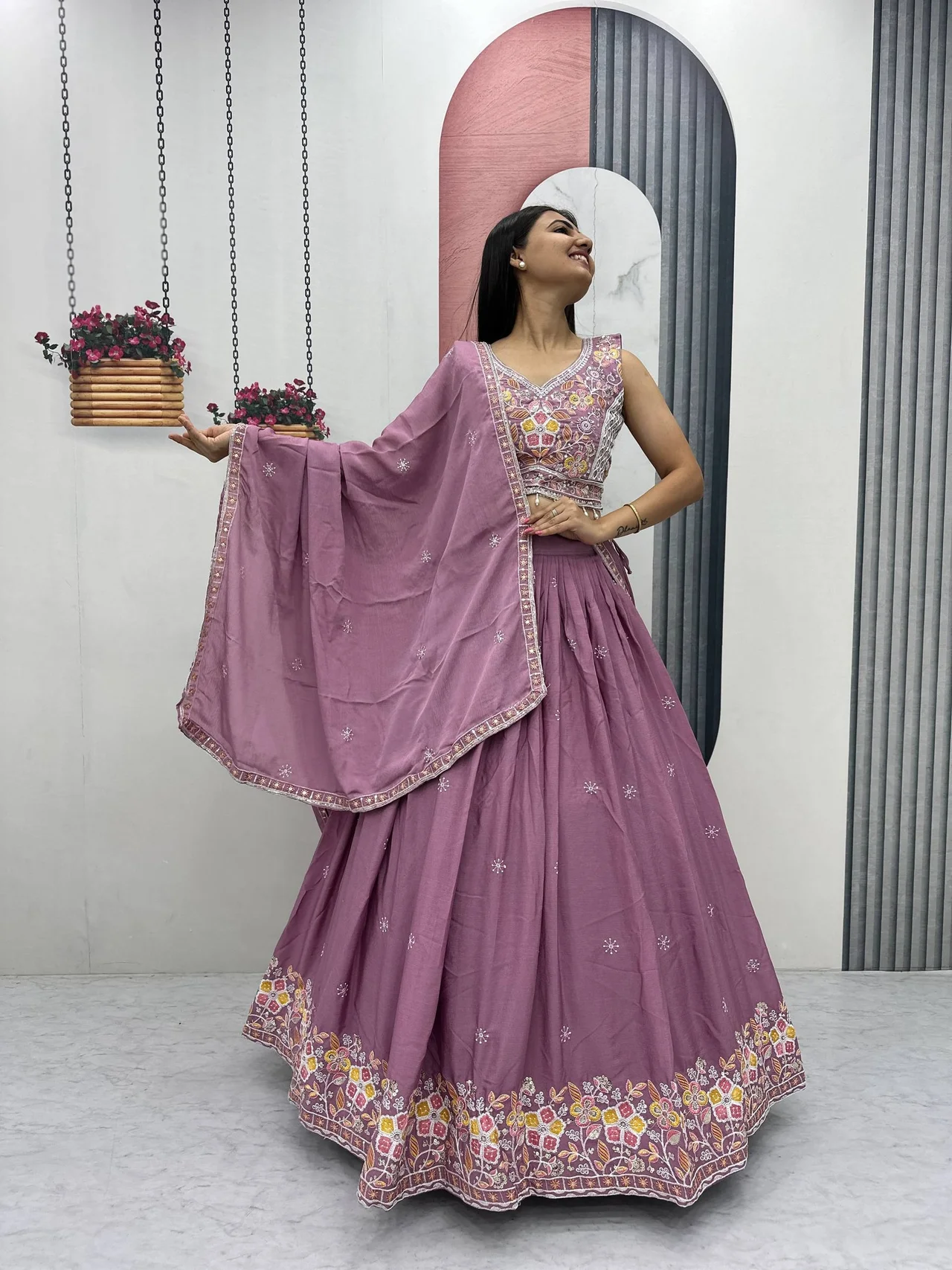 Chinon Lehenga Choli Set for Women in Purple — photo 4 of 6