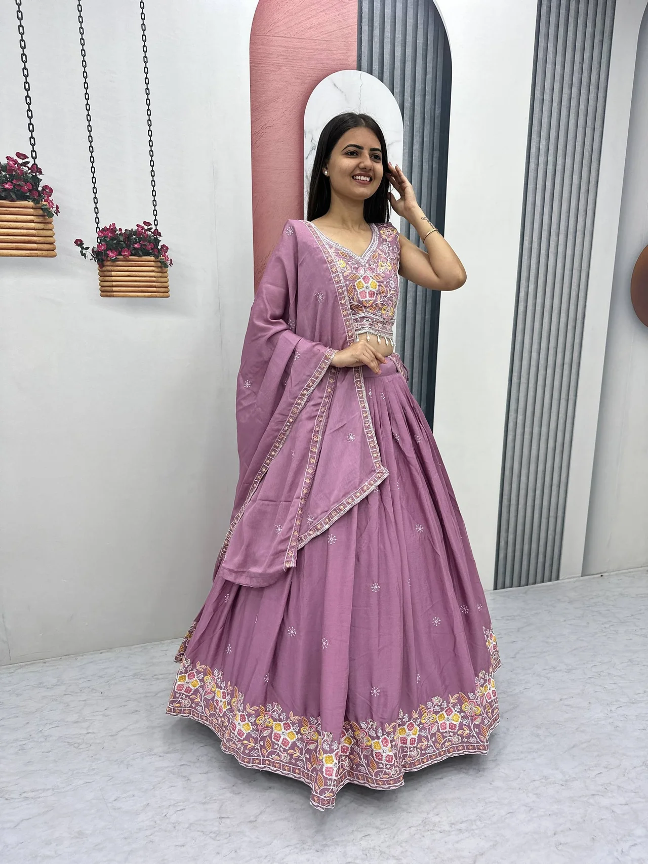 Chinon Lehenga Choli Set for Women in Purple — photo 5 of 6