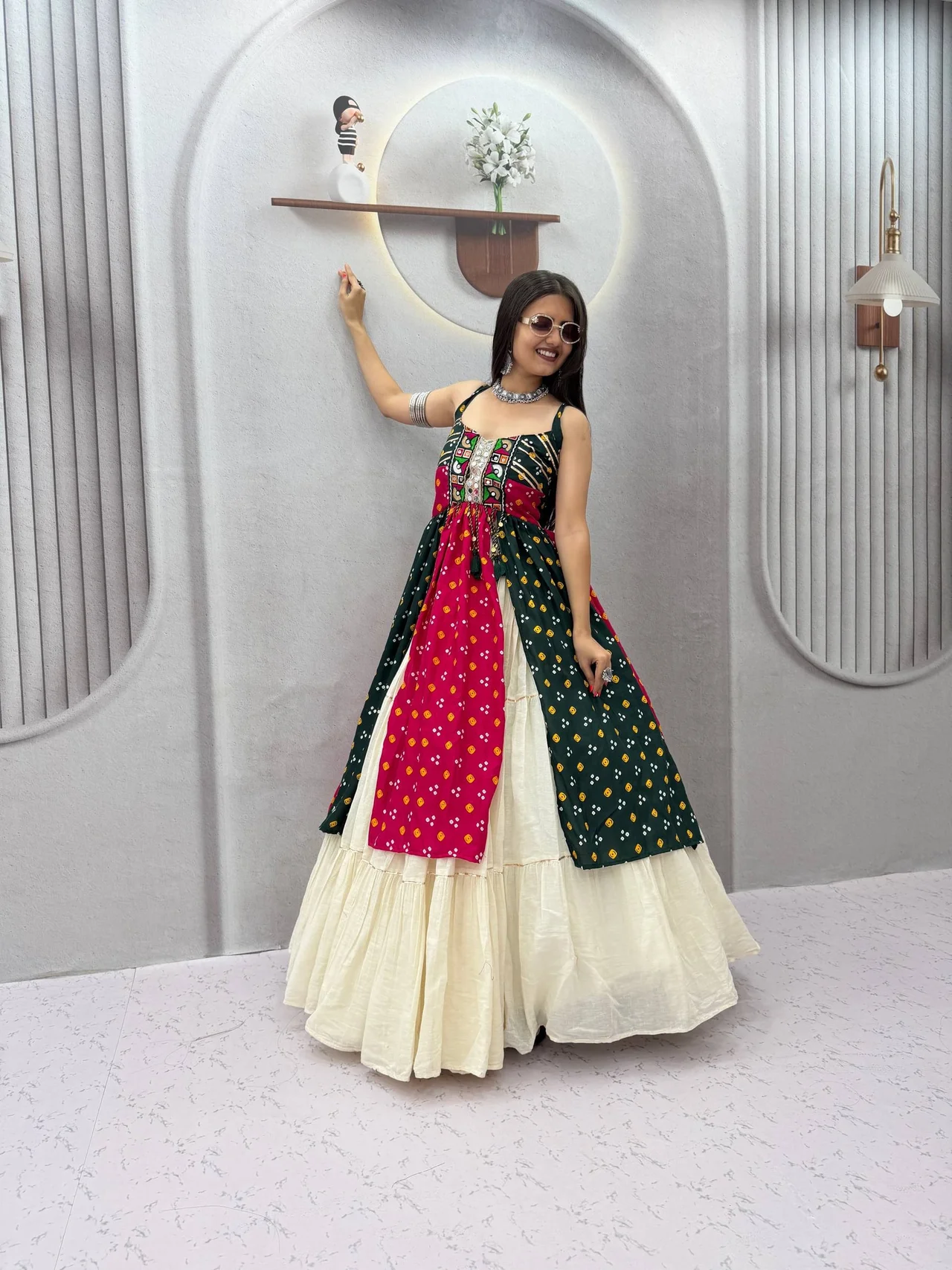 Navratri Special Bandhej Print Lehenga Choli for Women in Black — photo 2 of 8