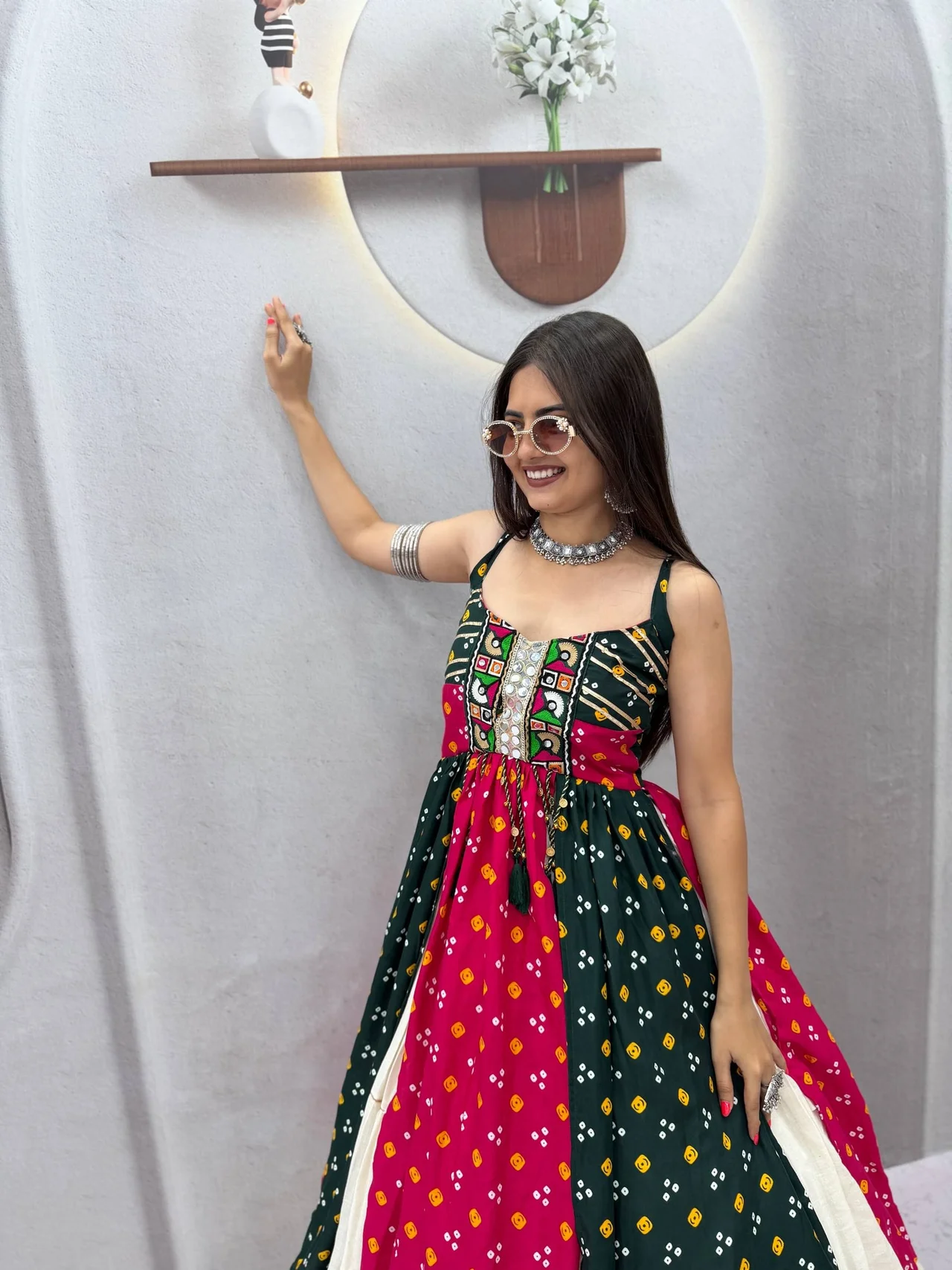 Navratri Special Bandhej Print Lehenga Choli for Women in Black — photo 4 of 8