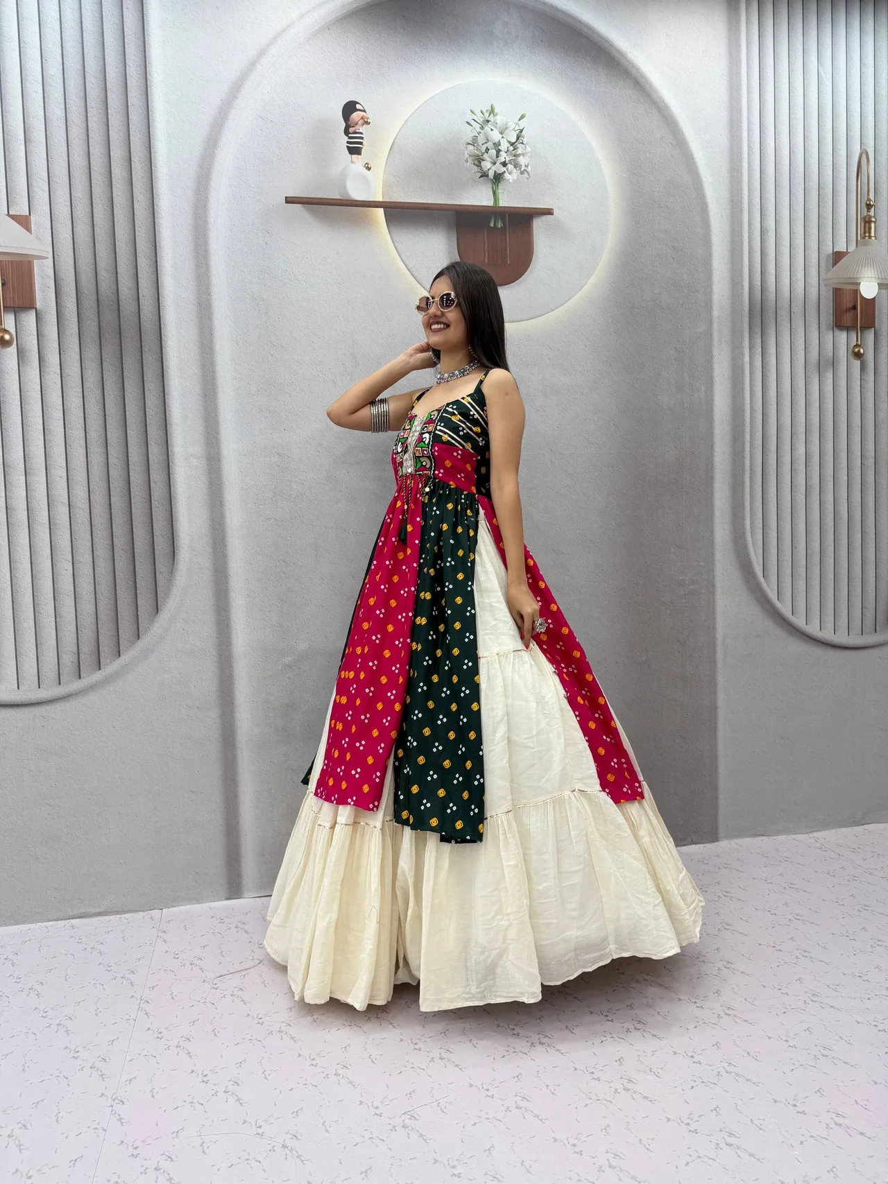 Navratri Special Bandhej Print Lehenga Choli for Women in Black — photo 6 of 8