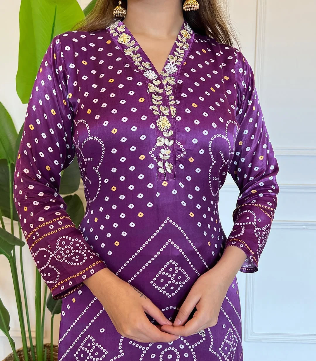 Women's Viscose Kurta Set with Cotton Bottom & Chanderi Dupatta in Purple — photo 6 of 6