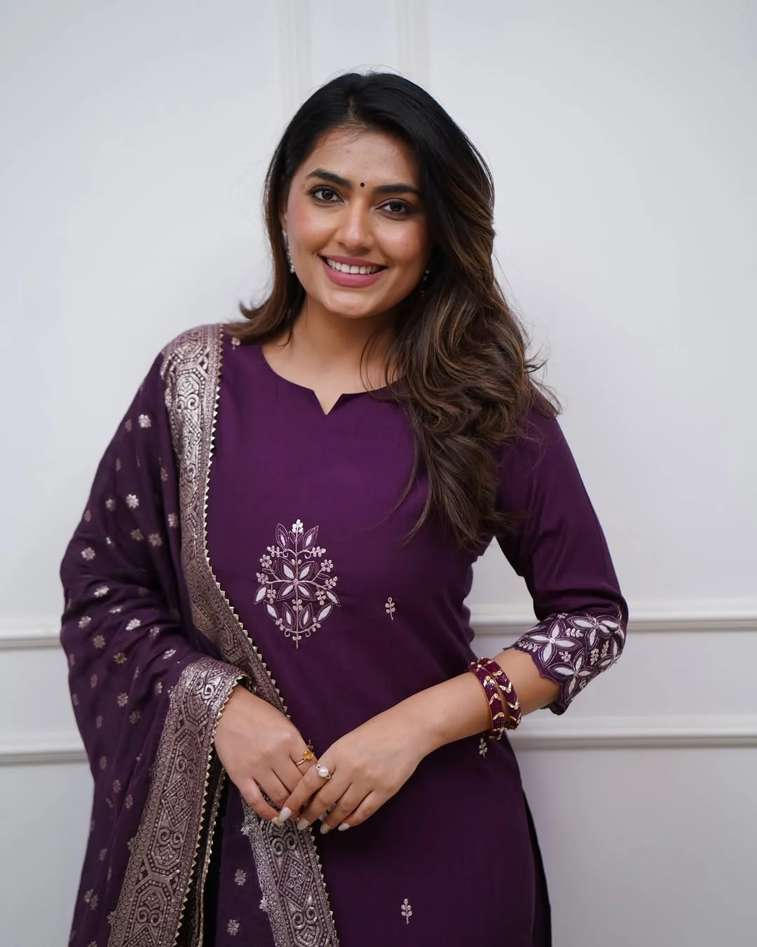 Women's PV Chanderi Kurta Set with Embroidered Top, Pant & Jacquard Dupatta in Wine — photo 6 of 6