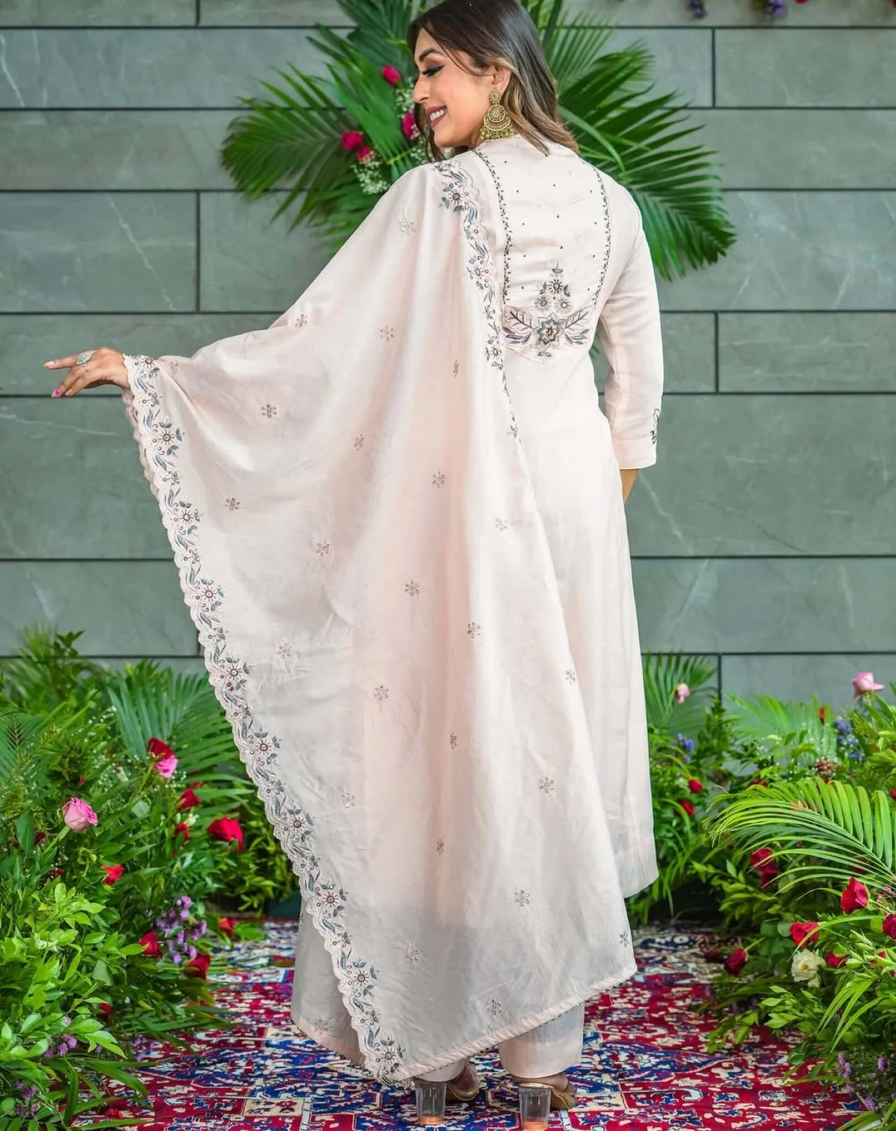 Women's Muslin Cotton Embroidered Kurta Set with Dupatta in Blush Pink — photo 6 of 6