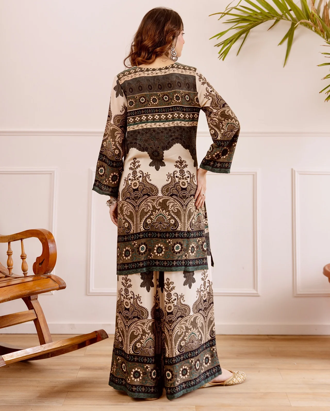 Women's Rayon Slub Kurta Set with Palazzo in Coffee Brown — photo 3 of 4