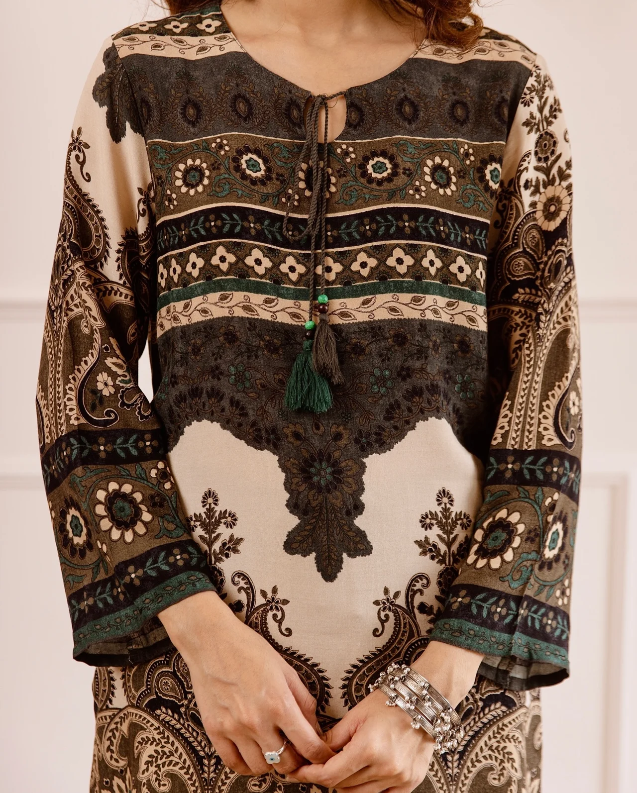 Women's Rayon Slub Kurta Set with Palazzo in Coffee Brown — photo 4 of 4