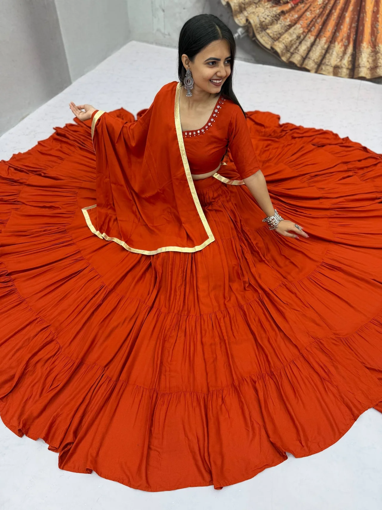 Navratri Special Rion Cotton Lehenga Choli for Women in Orange — photo 2 of 6