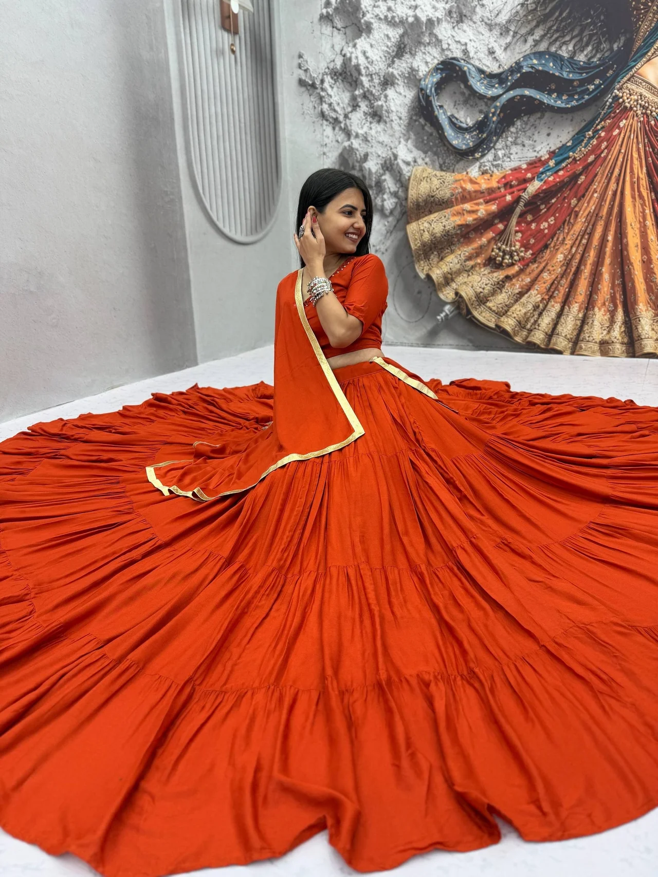 Navratri Special Rion Cotton Lehenga Choli for Women in Orange — photo 3 of 6