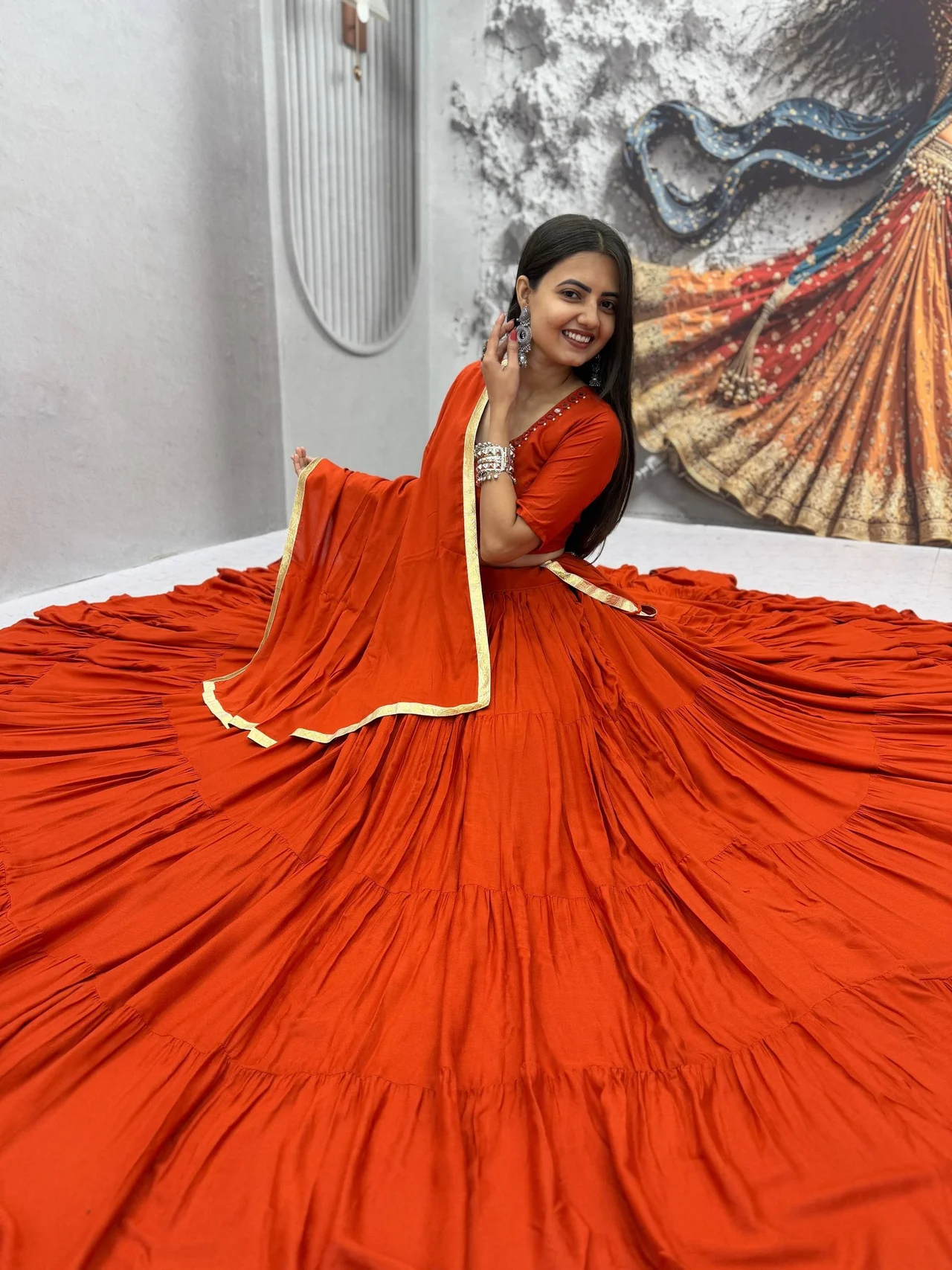 Navratri Special Rion Cotton Lehenga Choli for Women in Orange — photo 4 of 6