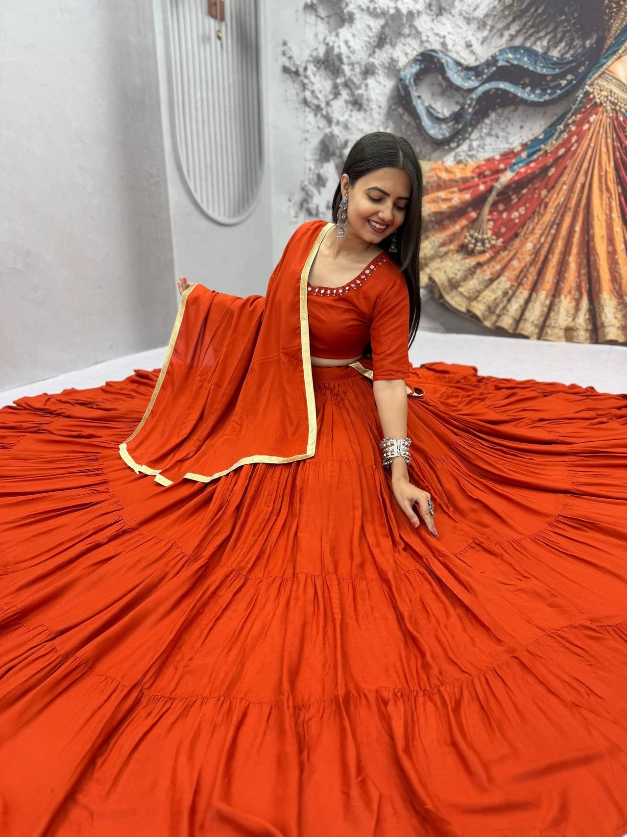 Navratri Special Rion Cotton Lehenga Choli for Women in Orange — photo 5 of 6