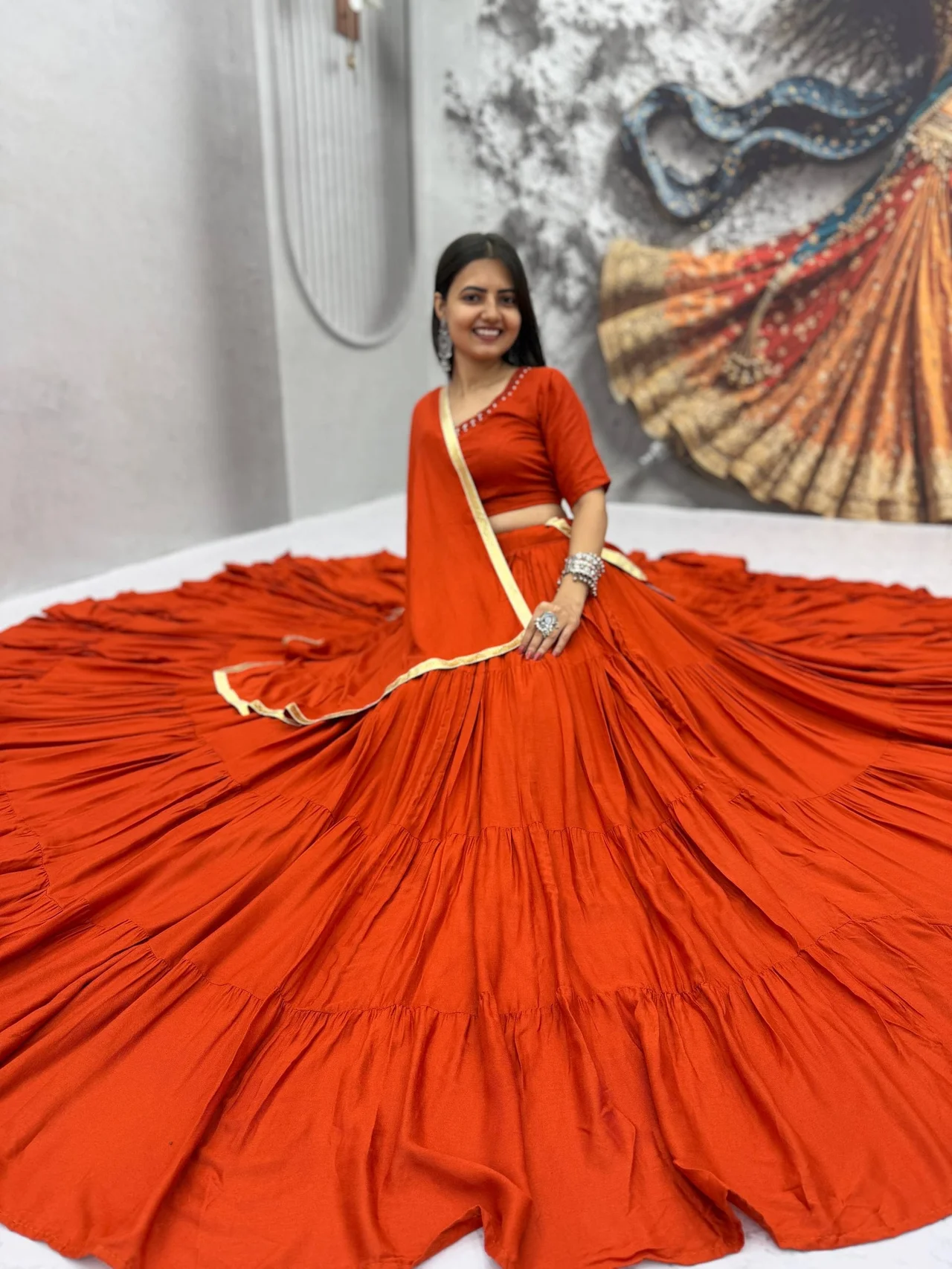 Navratri Special Rion Cotton Lehenga Choli for Women in Orange — photo 6 of 6